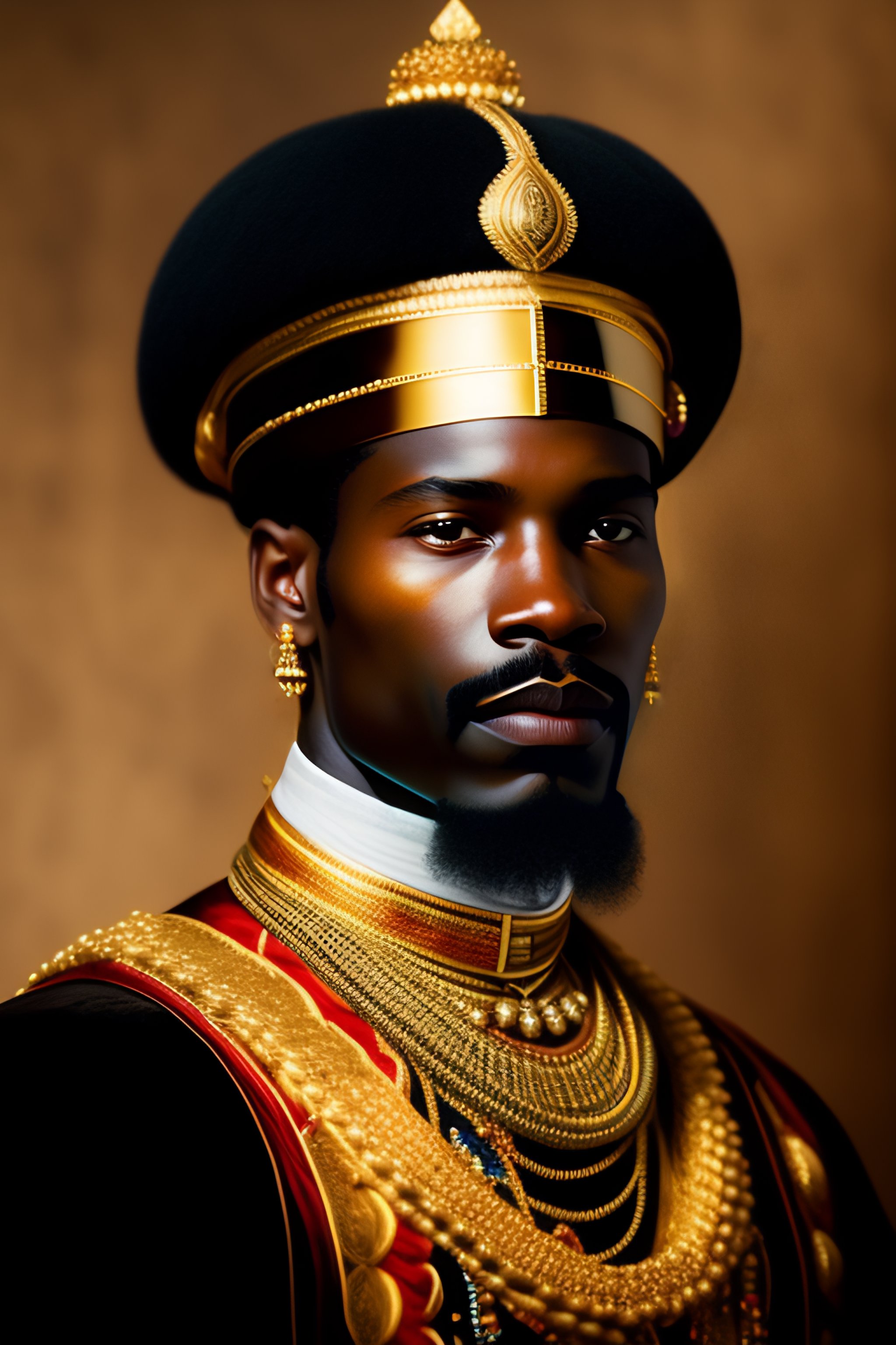 Lexica Portrait Of Strong Afro African King Dressed In Gold Ornaments