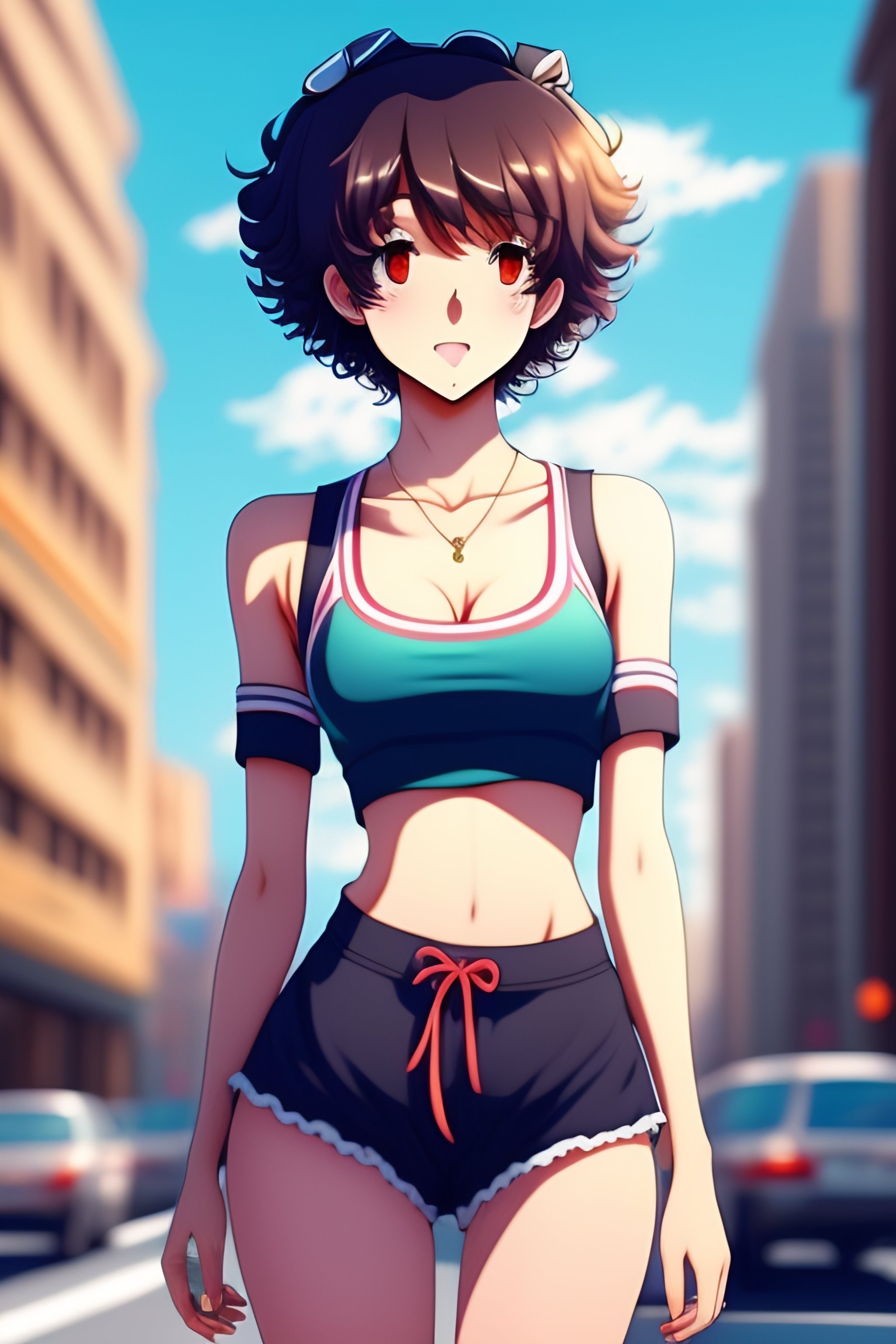 Lexica Anime Style, cute girl, 19 years old, medium curly brown hair