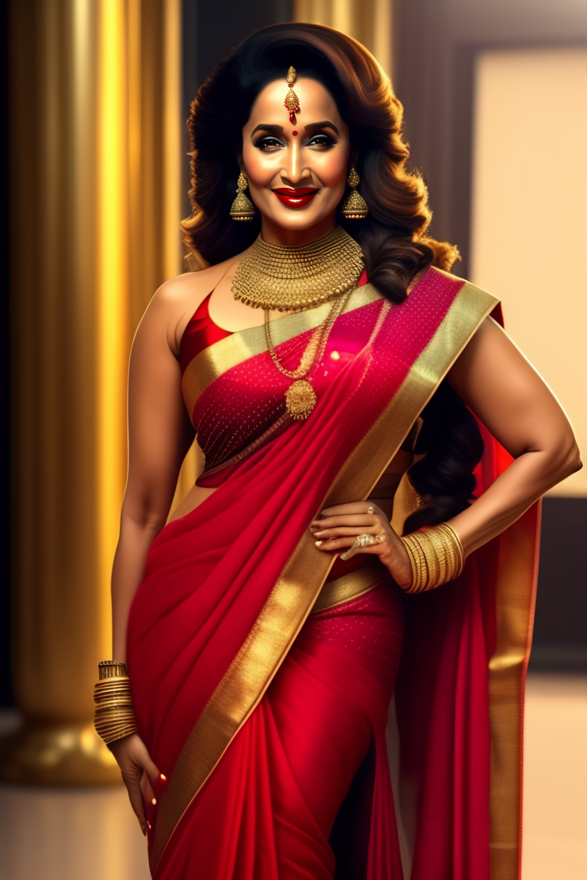 Madhuri dixit store in red saree