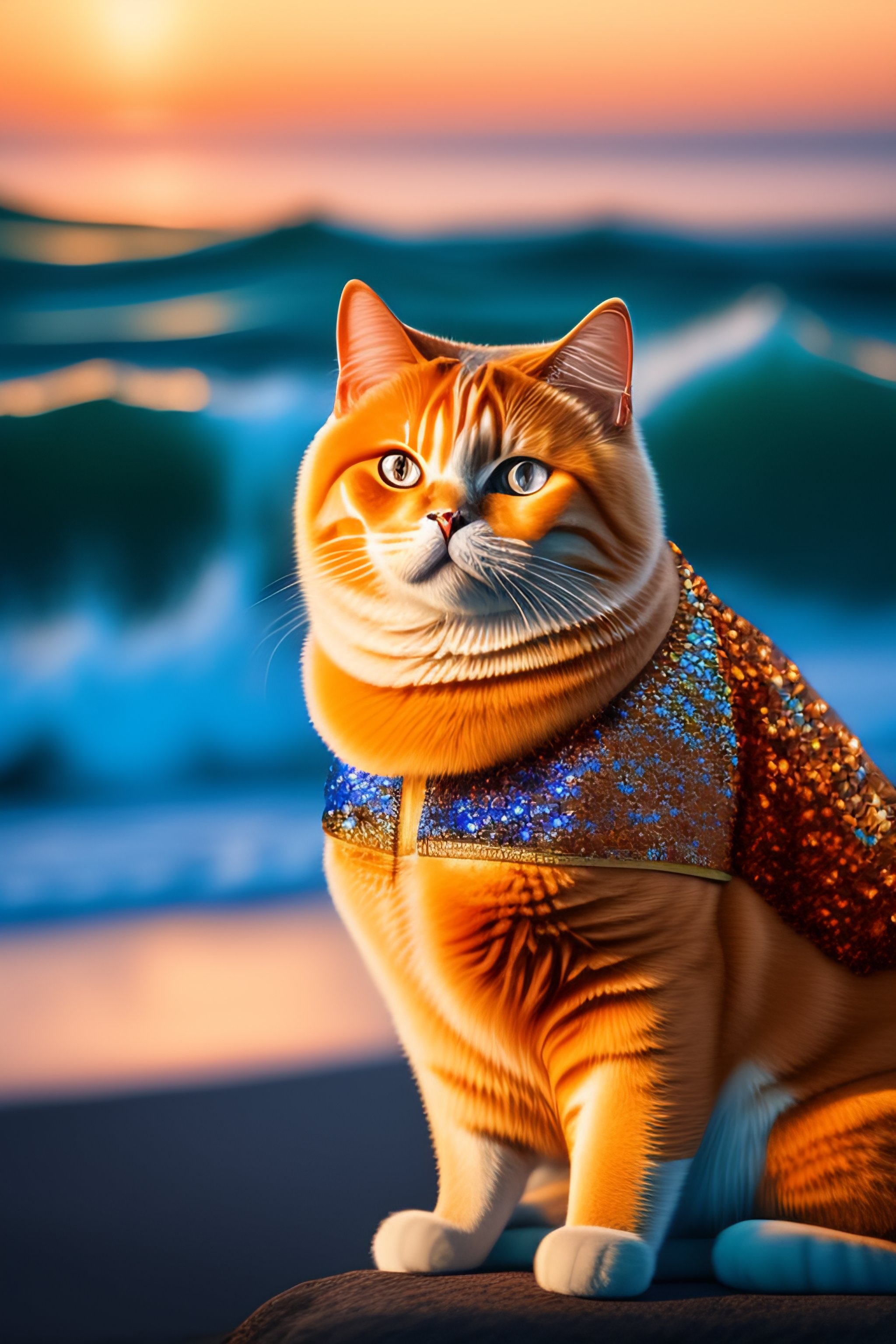 Lexica - Orange british shorthair dressed in blue sequin jacket ...