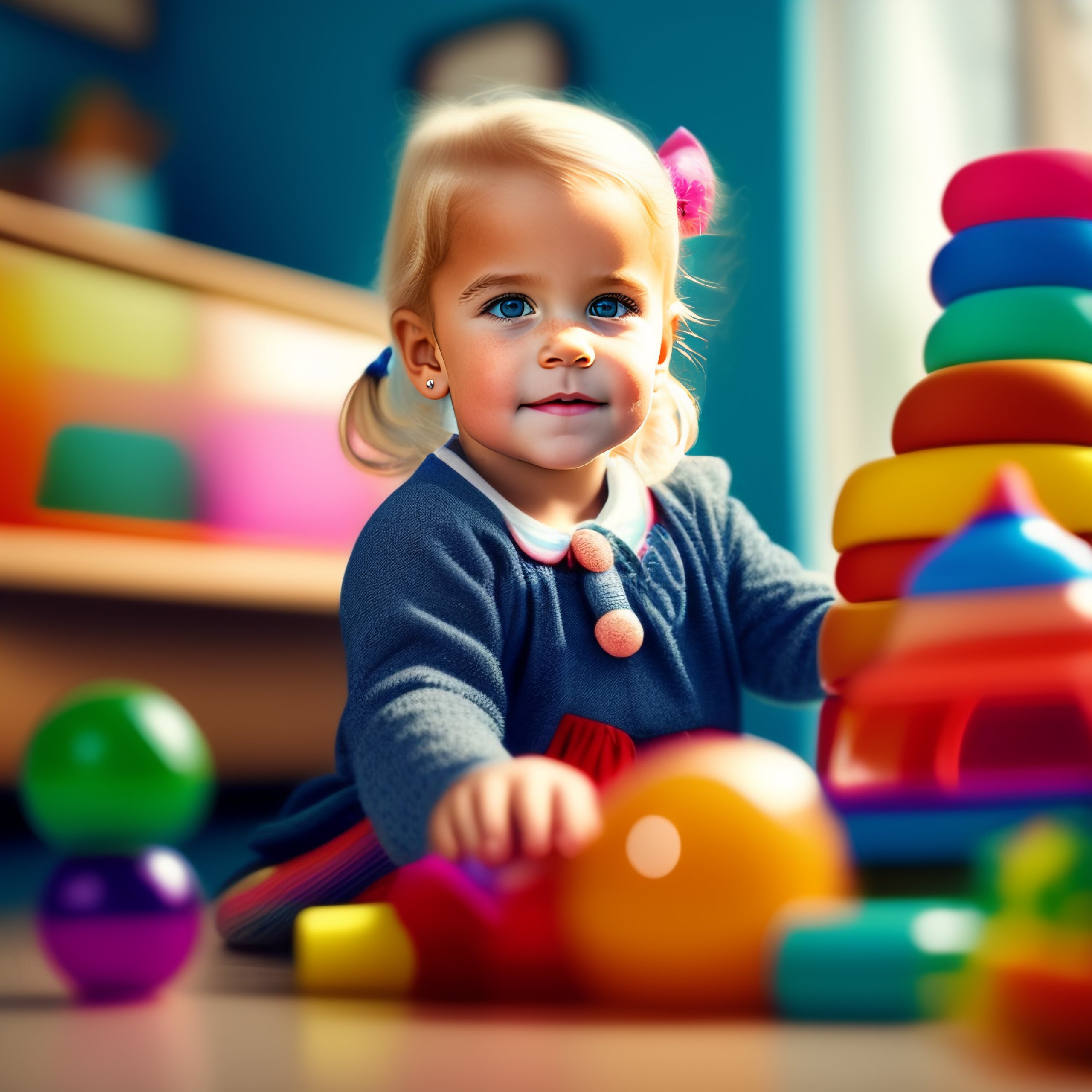 Lexica - 3 year old blonde girl in the kindergarten playing with toys ...