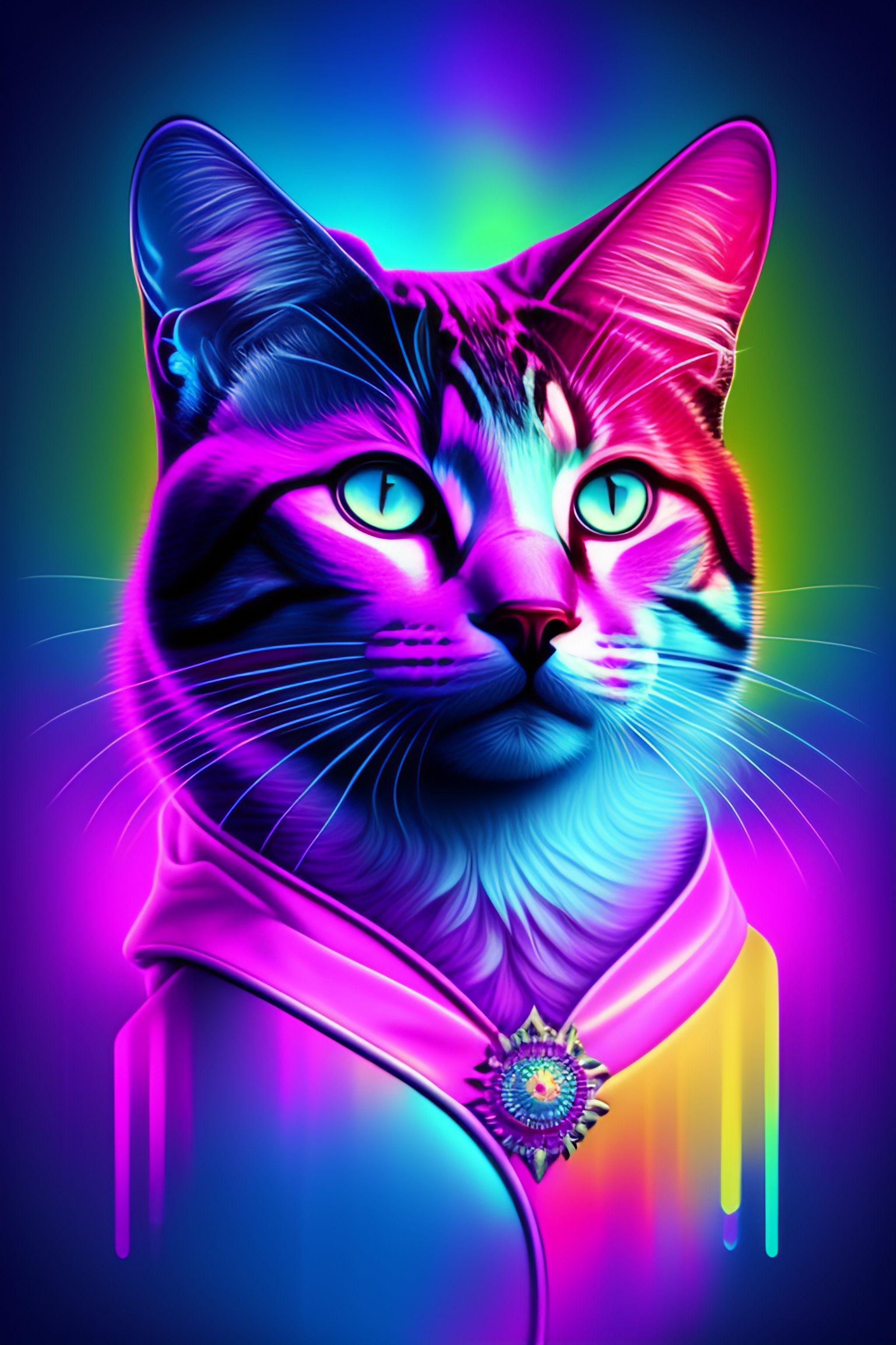 Lexica - Tshirt vector, 80s retrowave cat, vivid, pink and blue ...