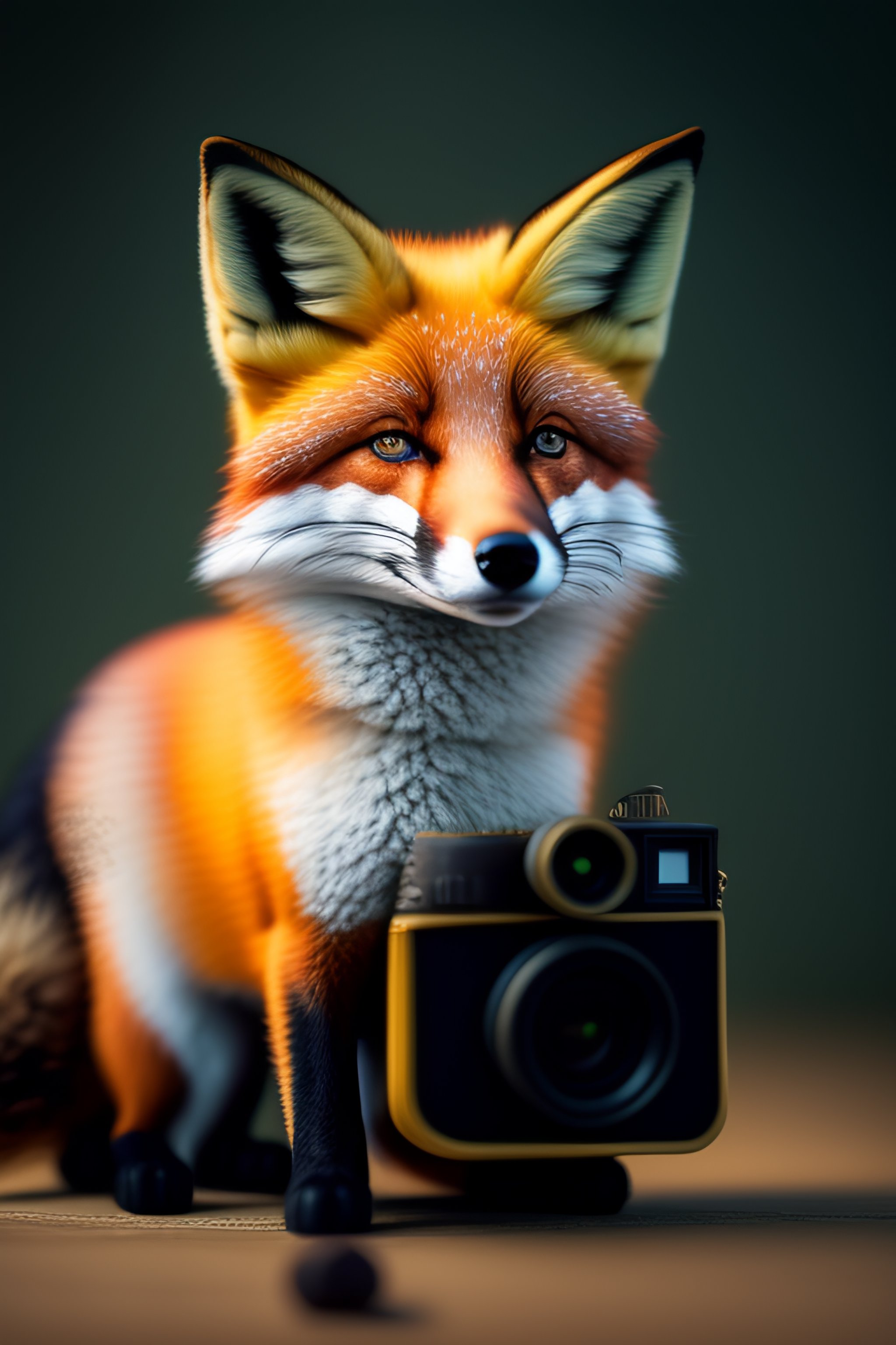 Lexica - Toy of fox in christmass hat with camera