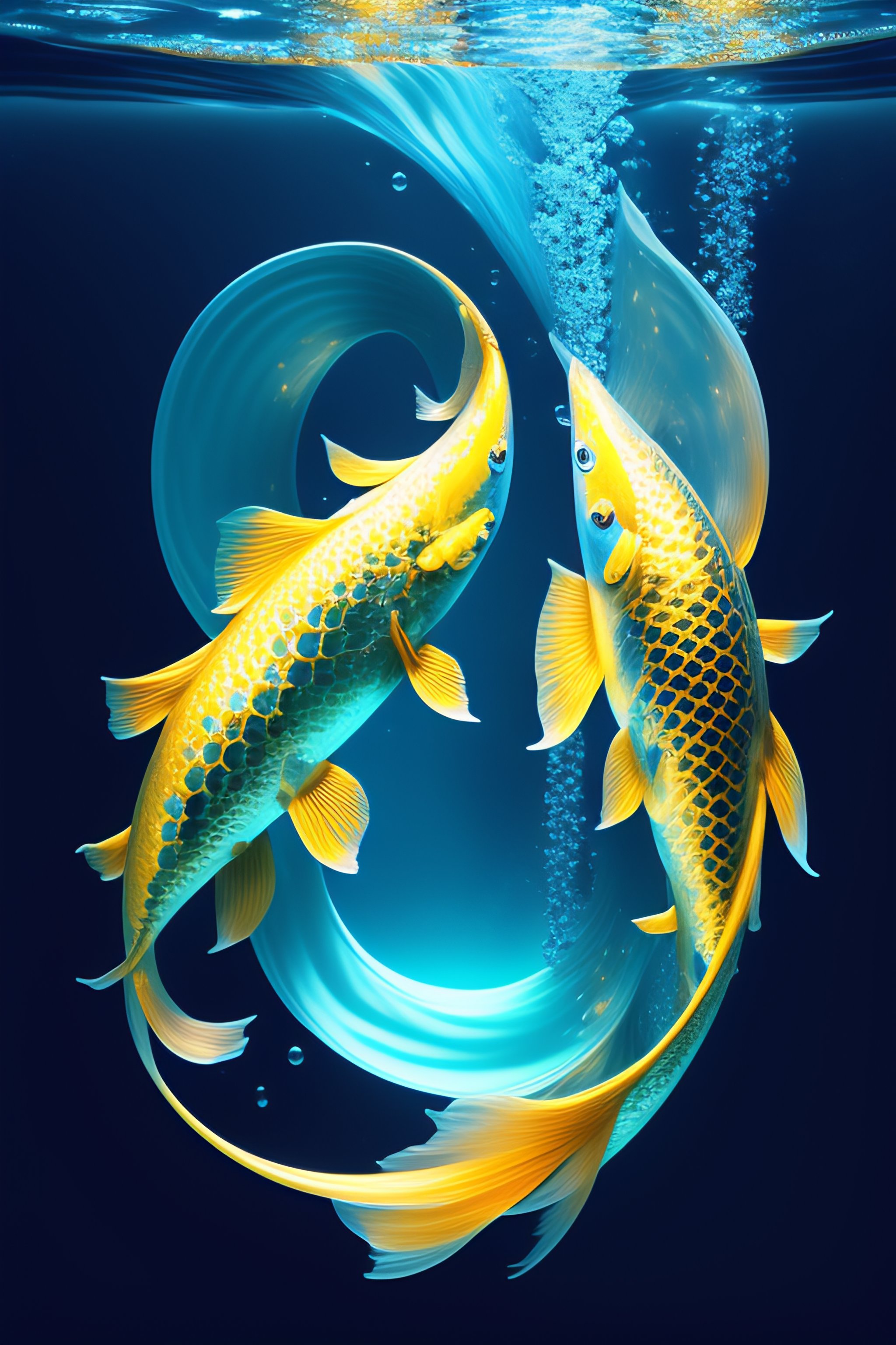 Lexica - Two koi swimming blue and gold, underwater, luminescent, water ...