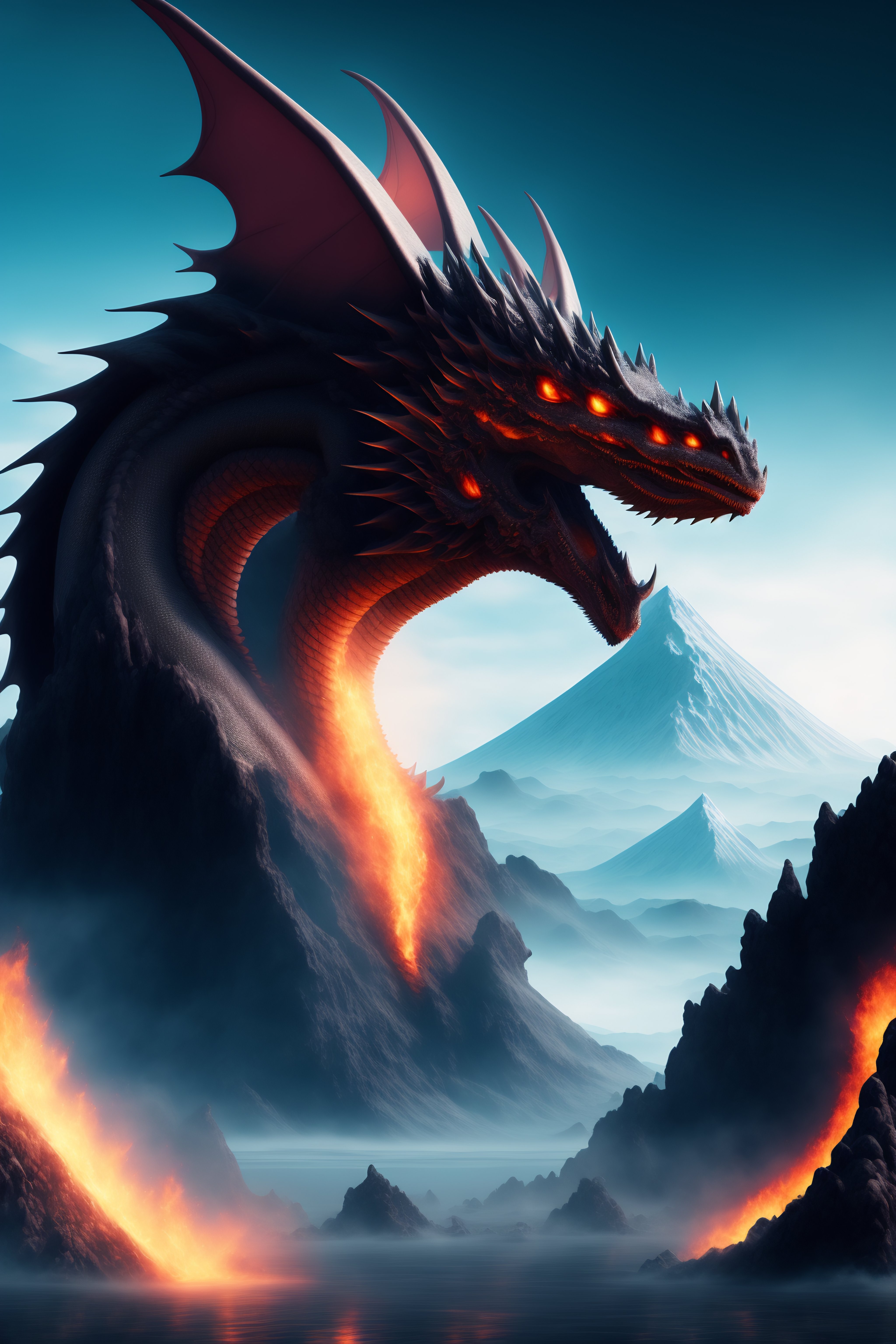 Lexica - Ice Dragon on a volcanic island