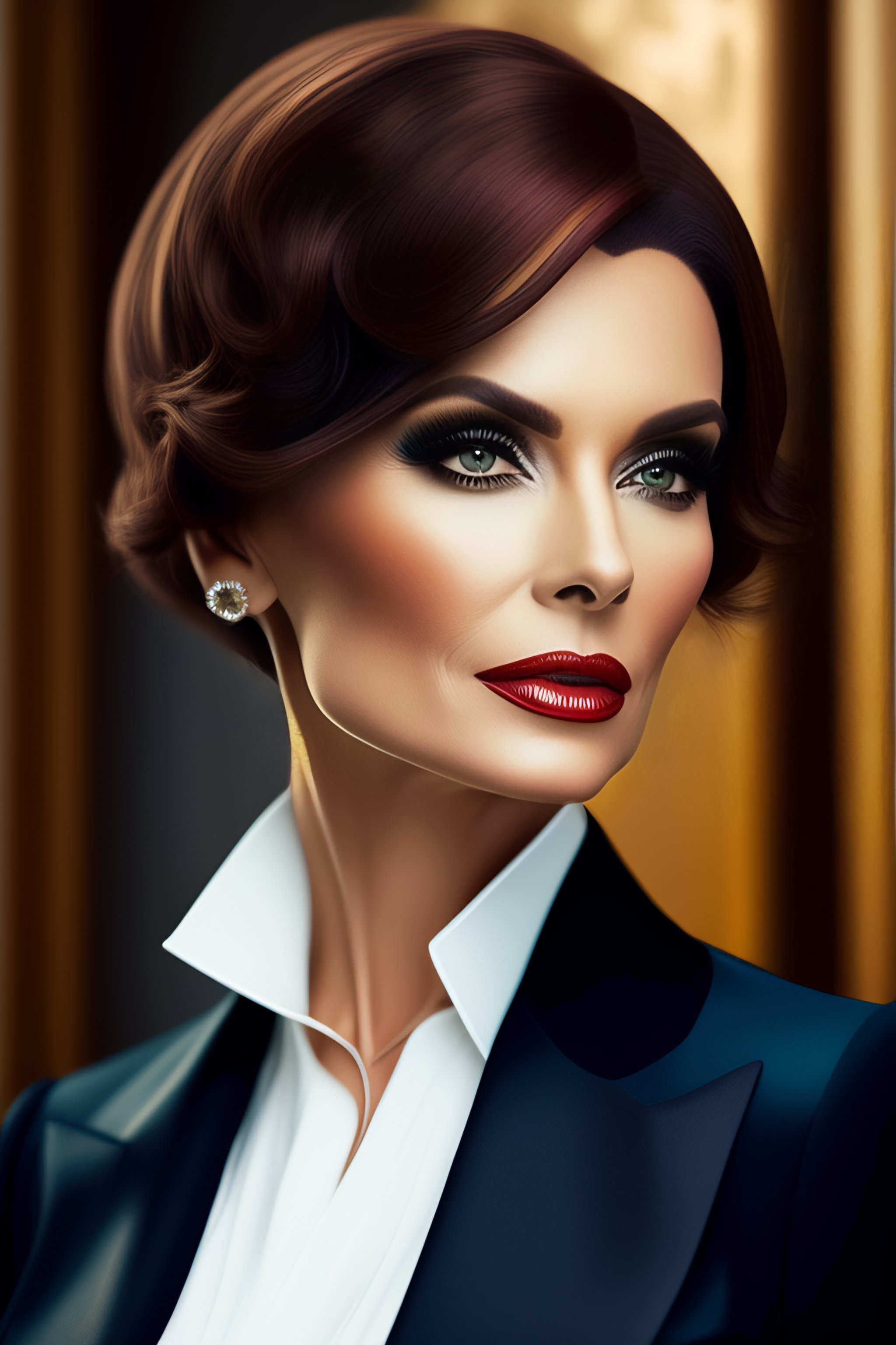 Lexica - A realistic woman in her 40s, with micro bangs, with big eyes ...