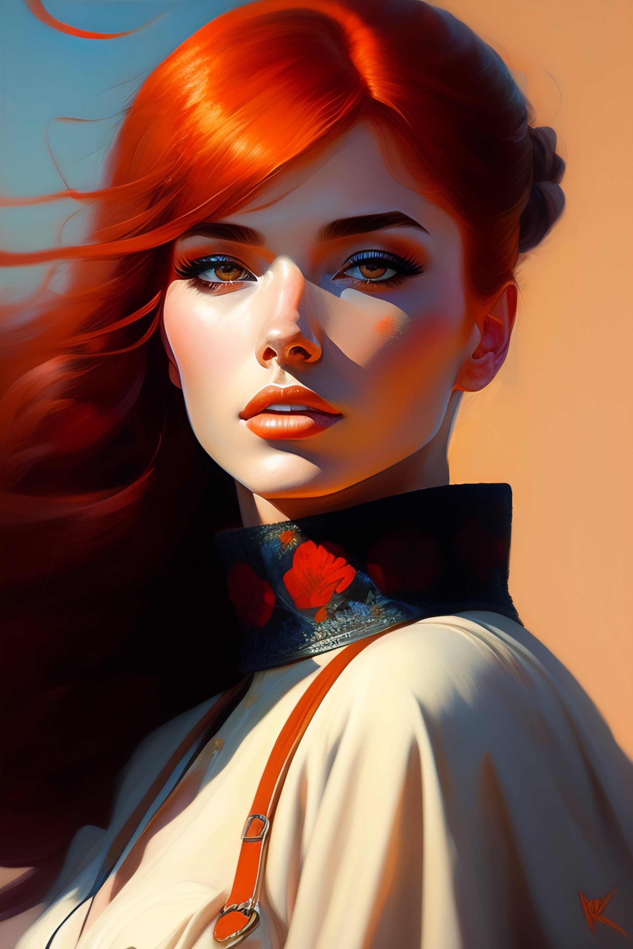 Lexica - Realistic detailed waist portrait of a beautiful red hair girl ...