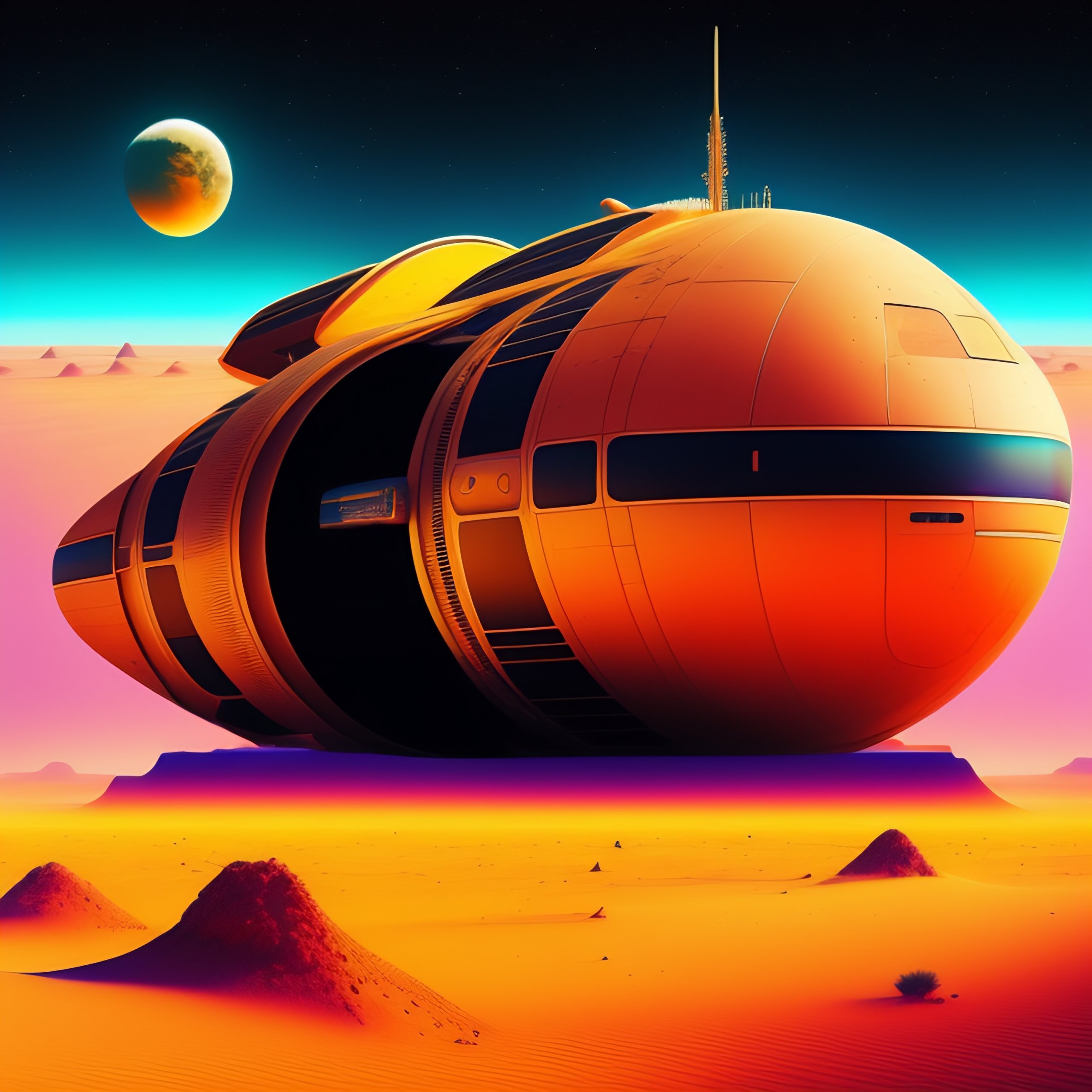 Lexica - Albumcover spaceship like Orion is crashed in a desert journey ...