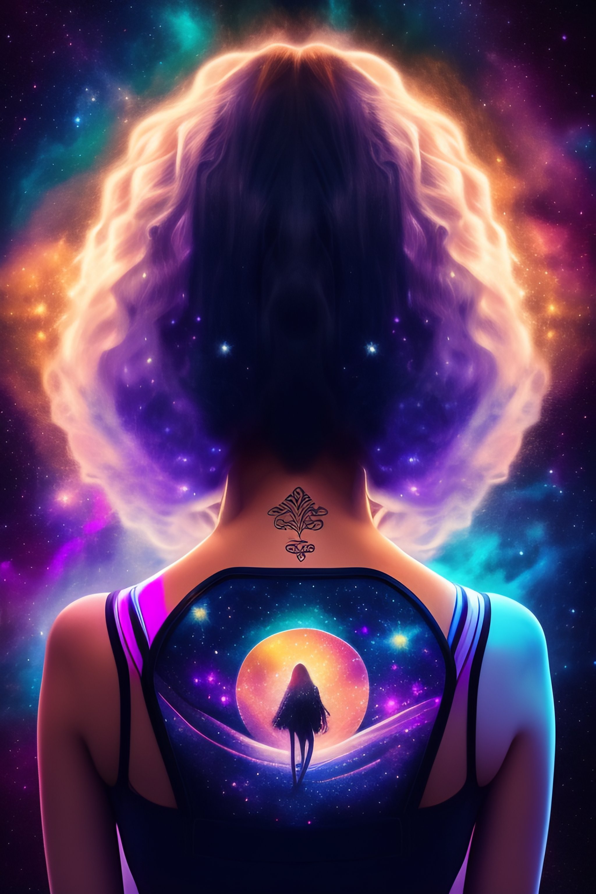 Lexica - Digital art of a woman sitting with her back having a tattoo ...