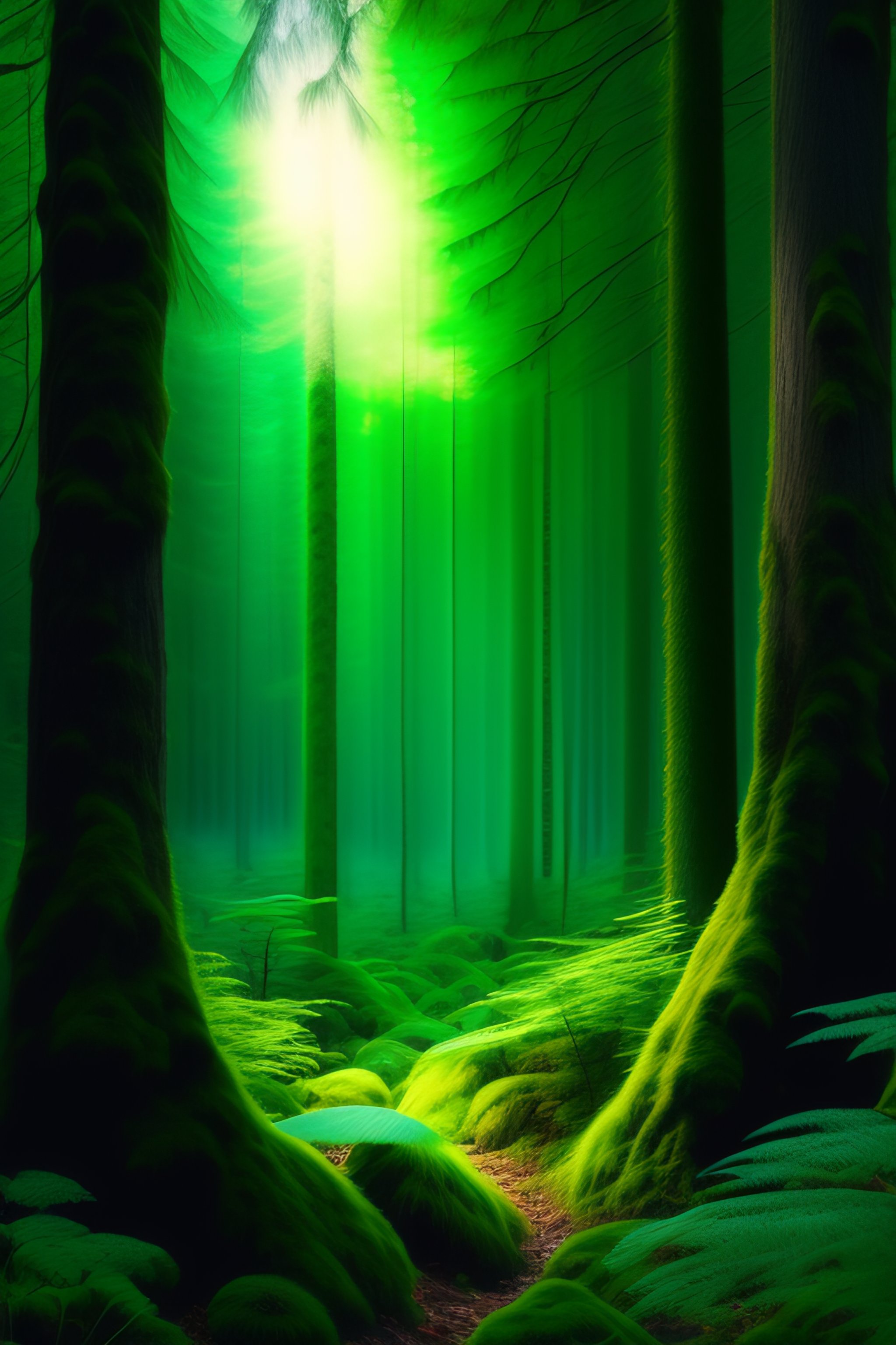 Lexica - Mystical mossy forest overgrown with mushrooms dancing in the ...
