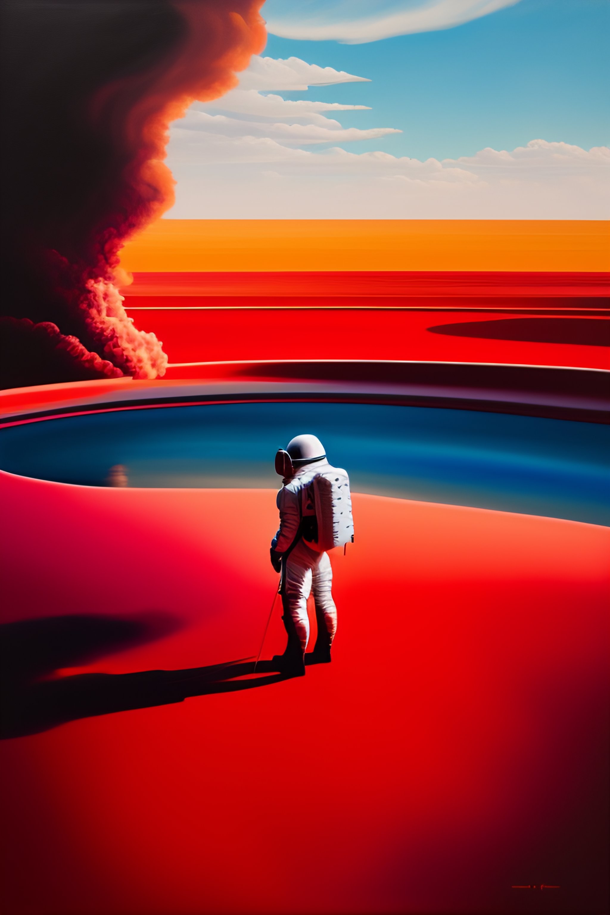 Lexica - A painting of an astronaut standing in the middle of a red pool