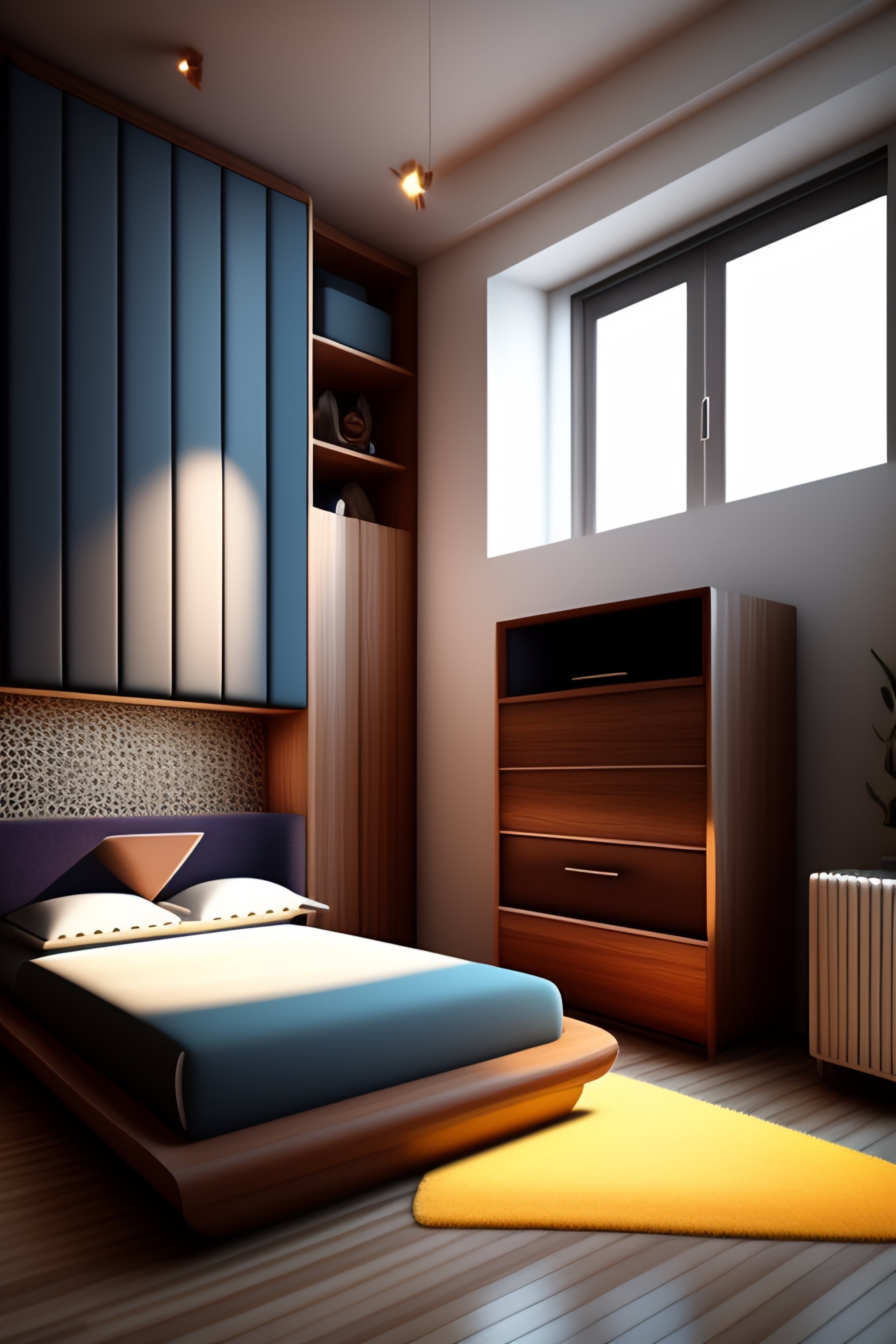 Lexica - Interior of a bedroom lika a cartoon drawing, with a big bed ...