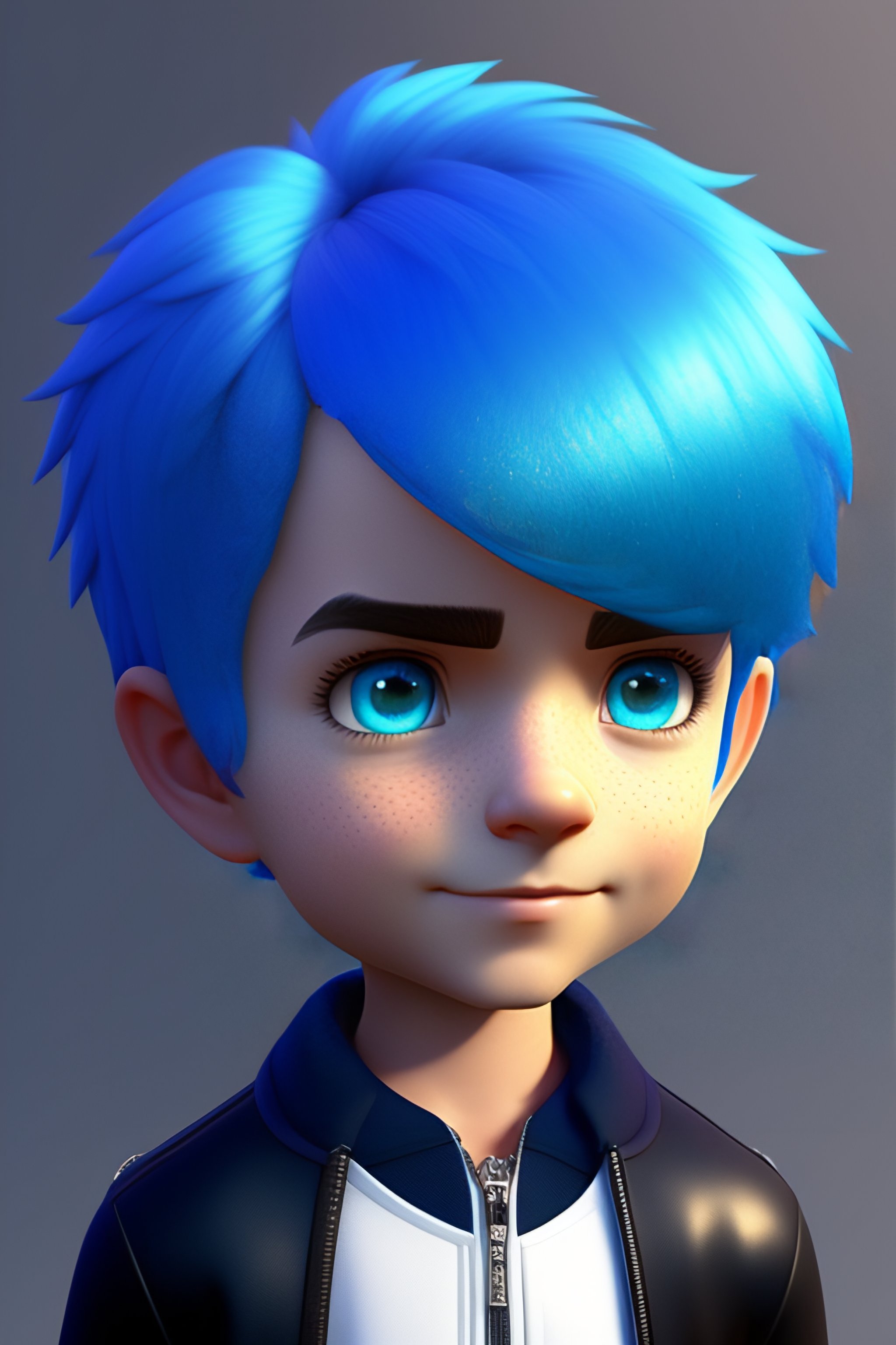 Lexica Blue Hair Boy In Black Zipper Top Pixar Style 3d Style