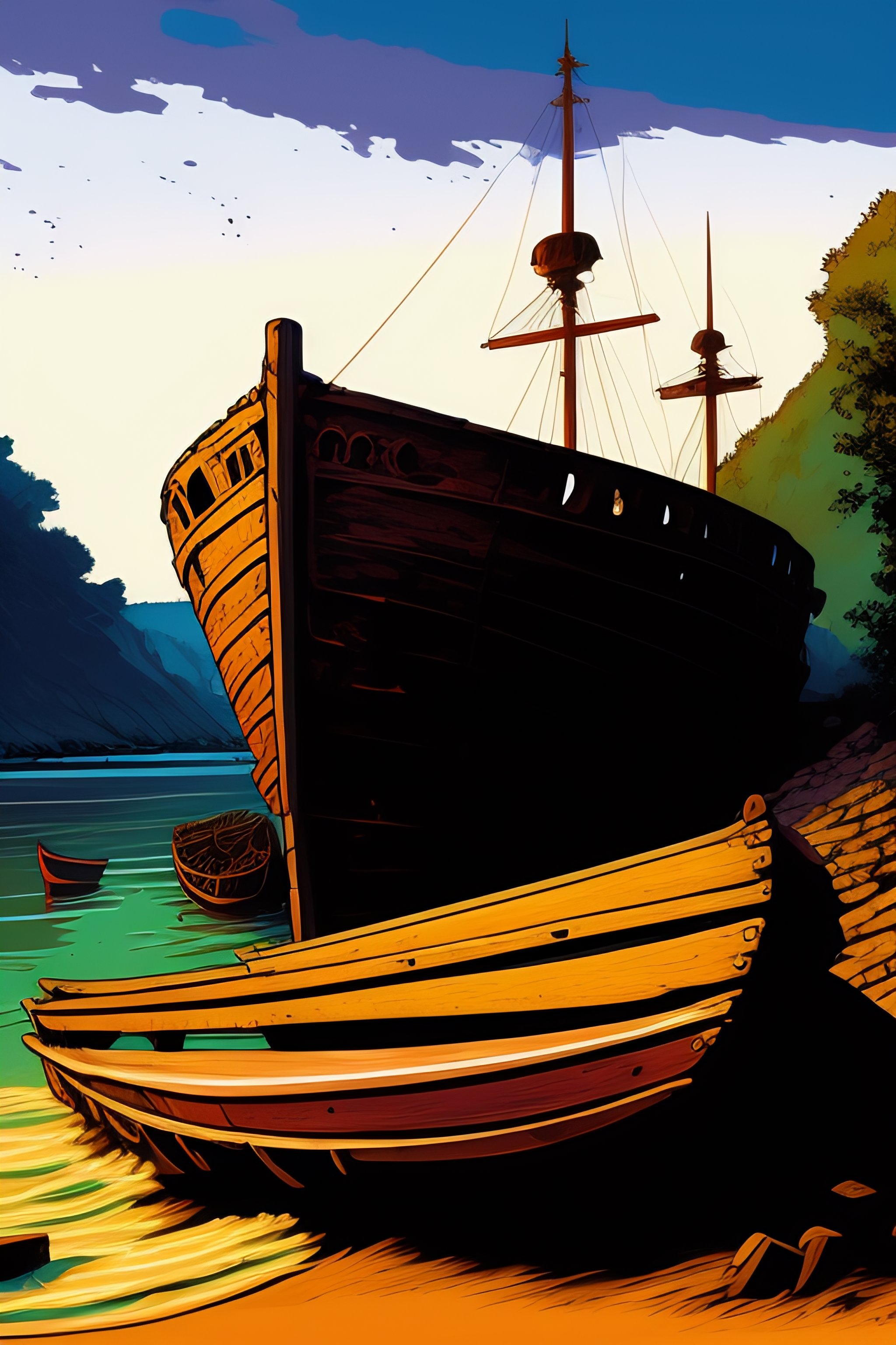 lexica-wreck-of-an-abandoned-broken-wooden-boat-in-a-port-in-ruins