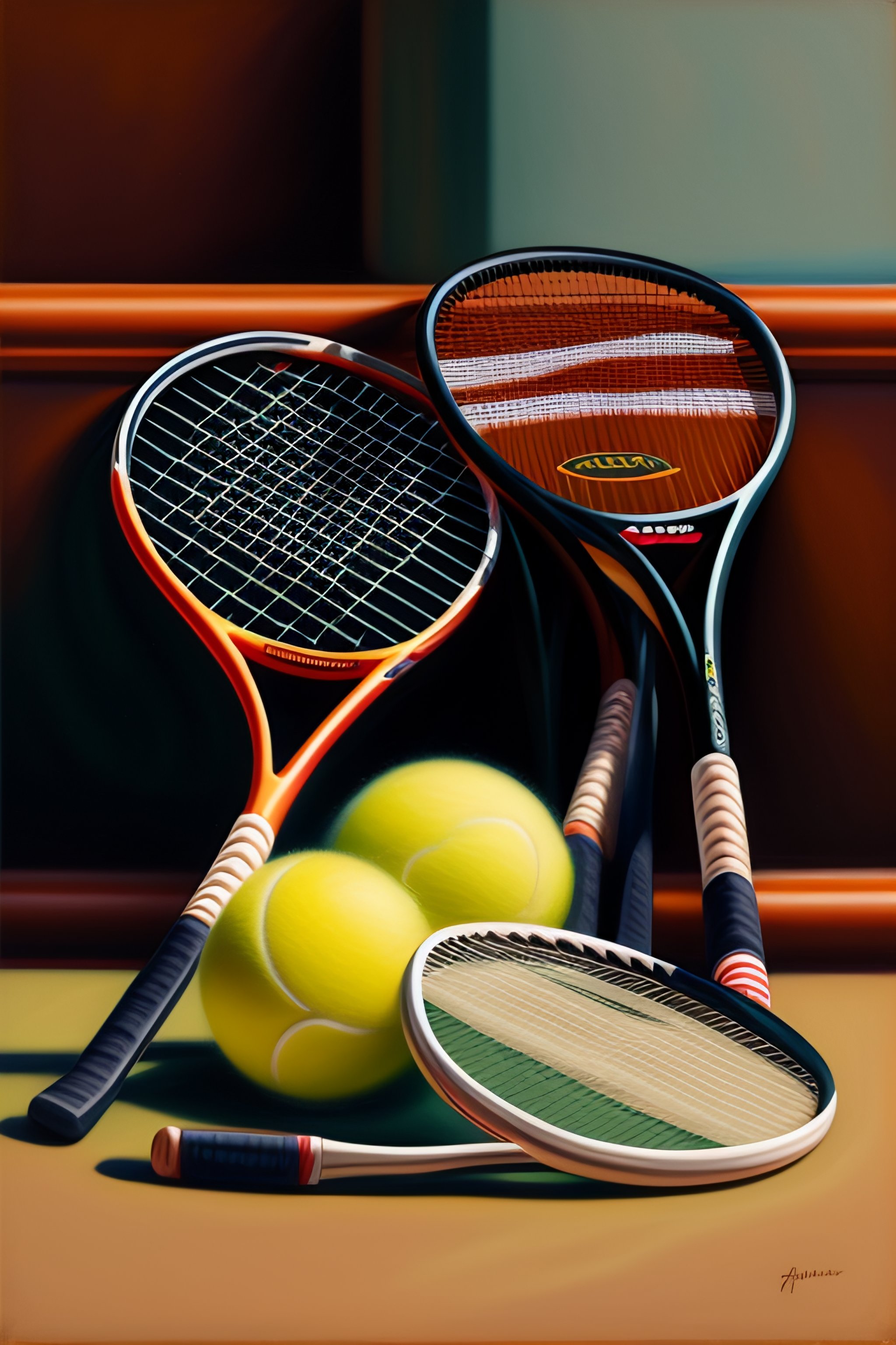 Lexica A pile of tennis rackets with broken strings oil painting