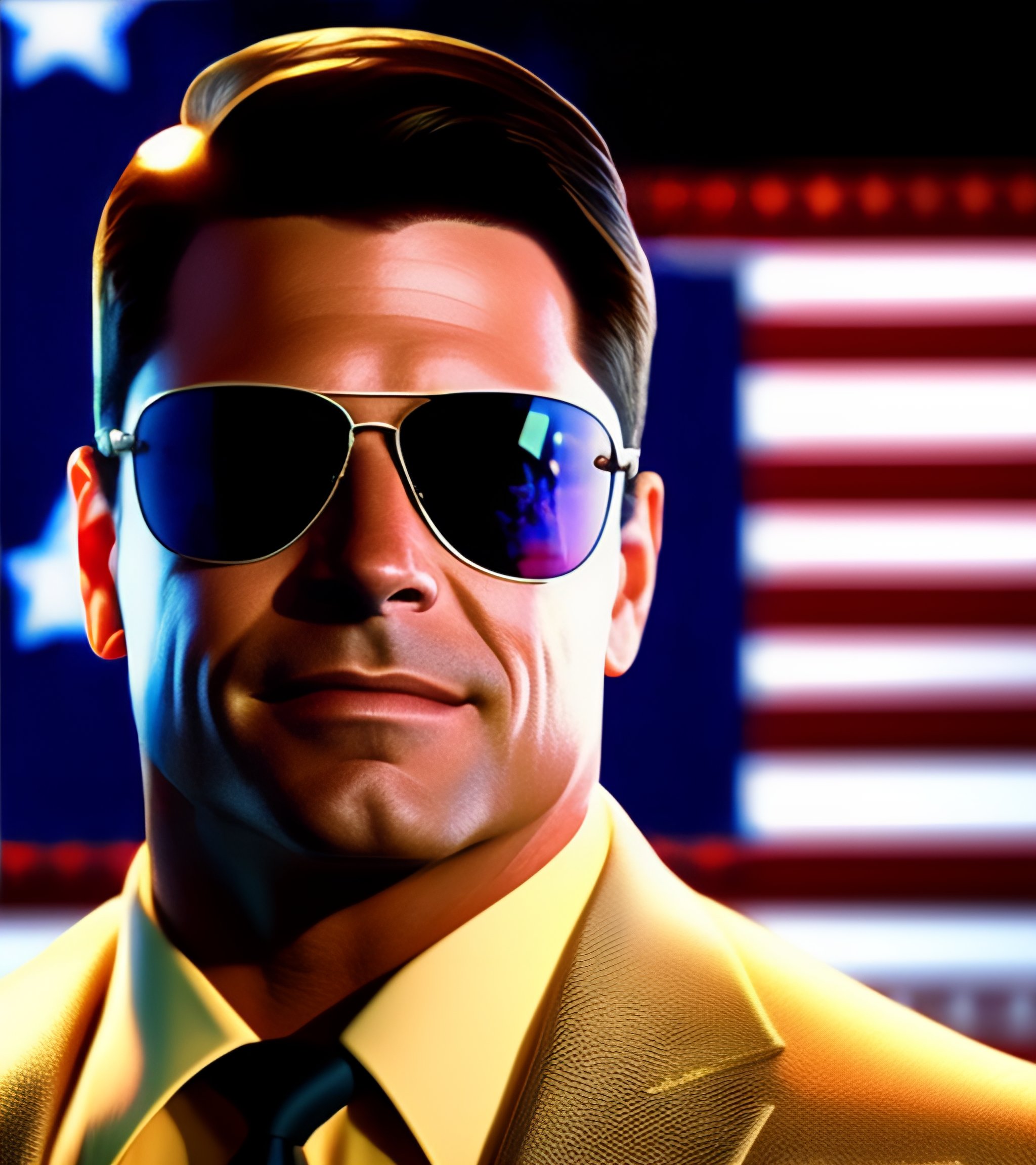 Lexica - Ron DeSantis in Top Gun uniform, wearing sunglasses on head ...