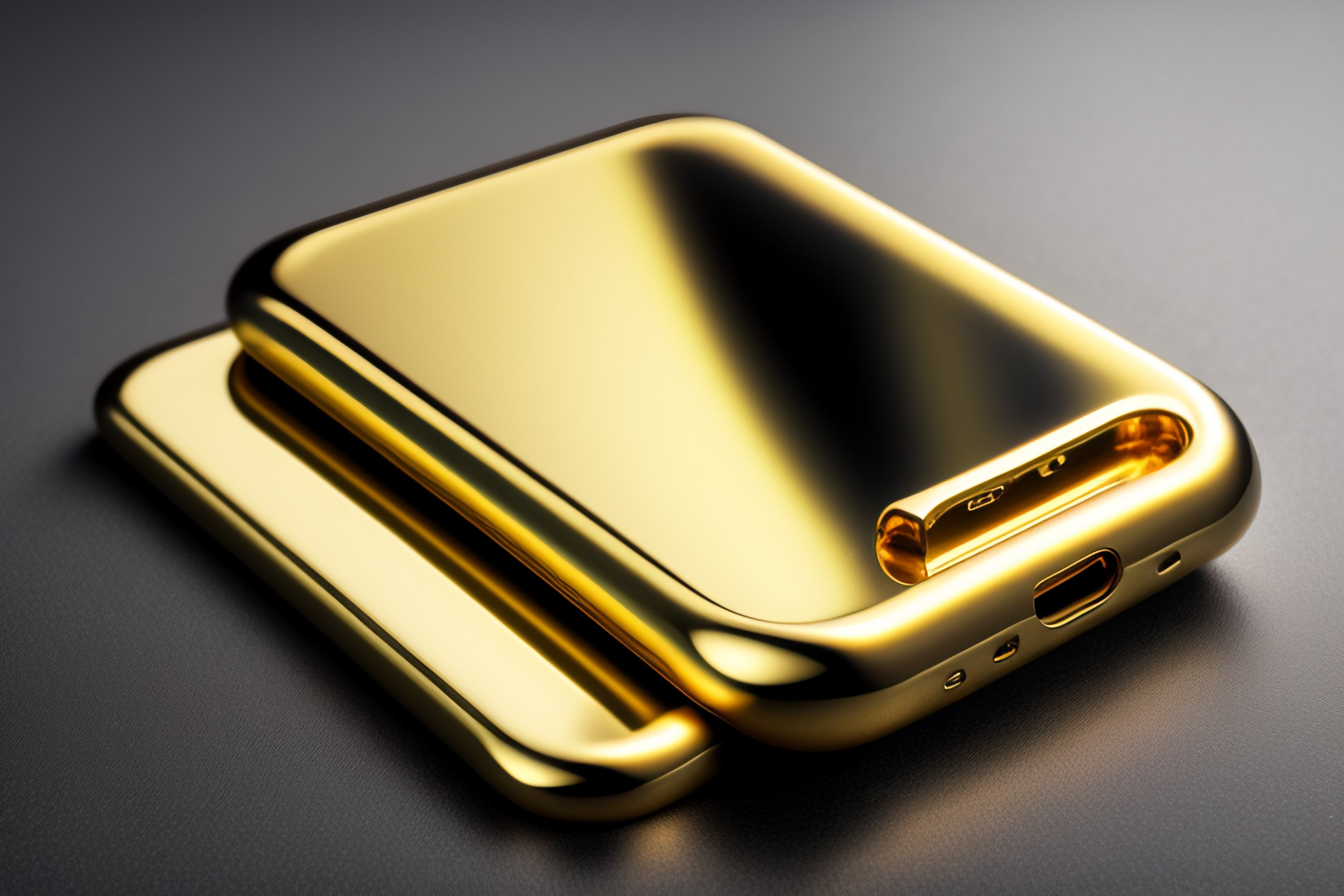 Lexica - A thin gold-colored smartphone, on a white background.