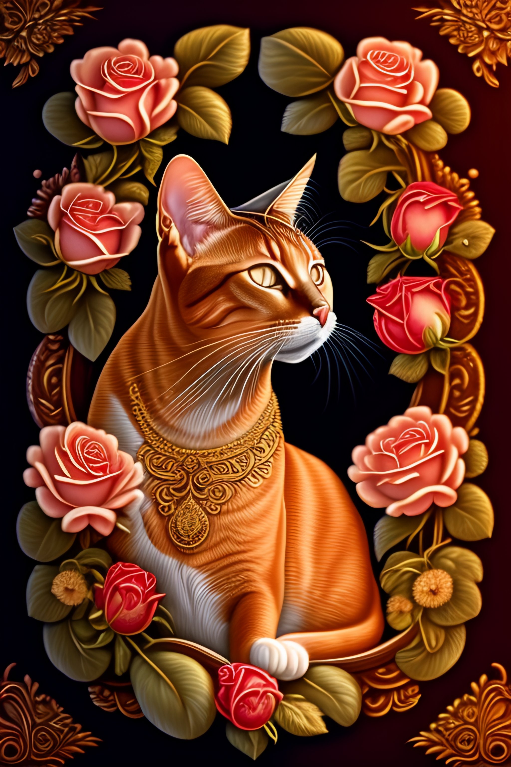 Lexica Abyssinian Cat With Classical Floral Elements Emanating From
