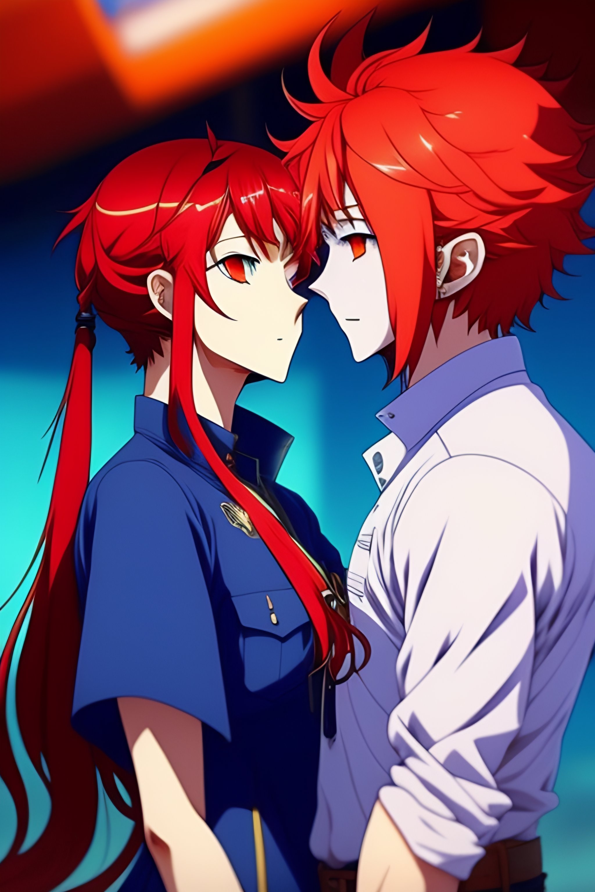 Lexica A Gay Red Hair Anime Guy Kiss A Blue Long Hair Anime Shy Man Anime