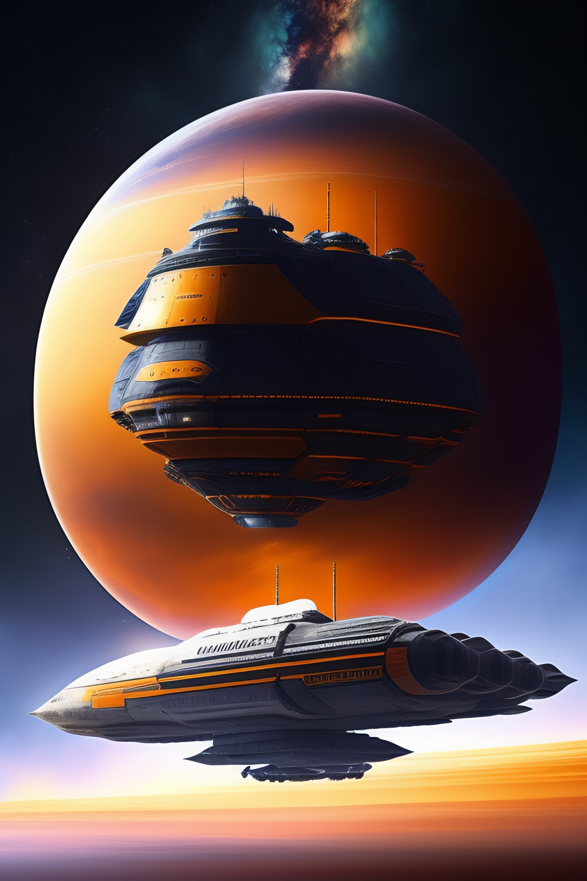 Lexica - A long, industrial looking spaceship. The ship is called The ...