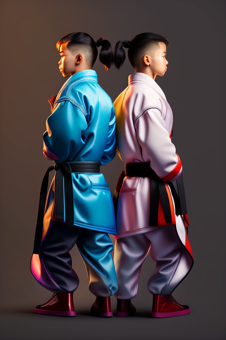 Lexica - High detailed portrait of Brothers standing back to back ready to  fight, in anime style. In karate suits with black belts. Plain background