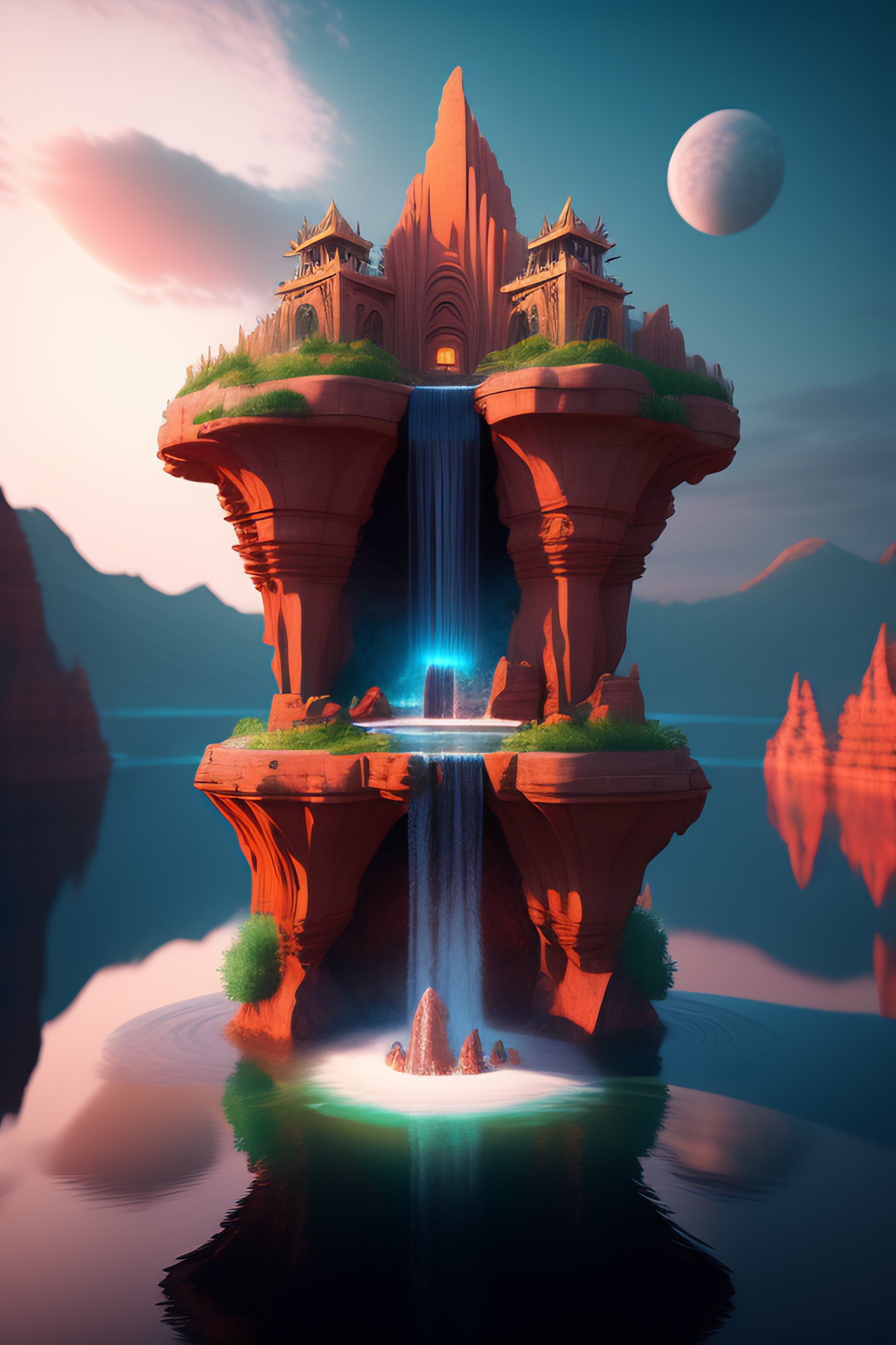 Lexica - Floating island waterfall, by Gediminas Pranckevicius, Dan ...
