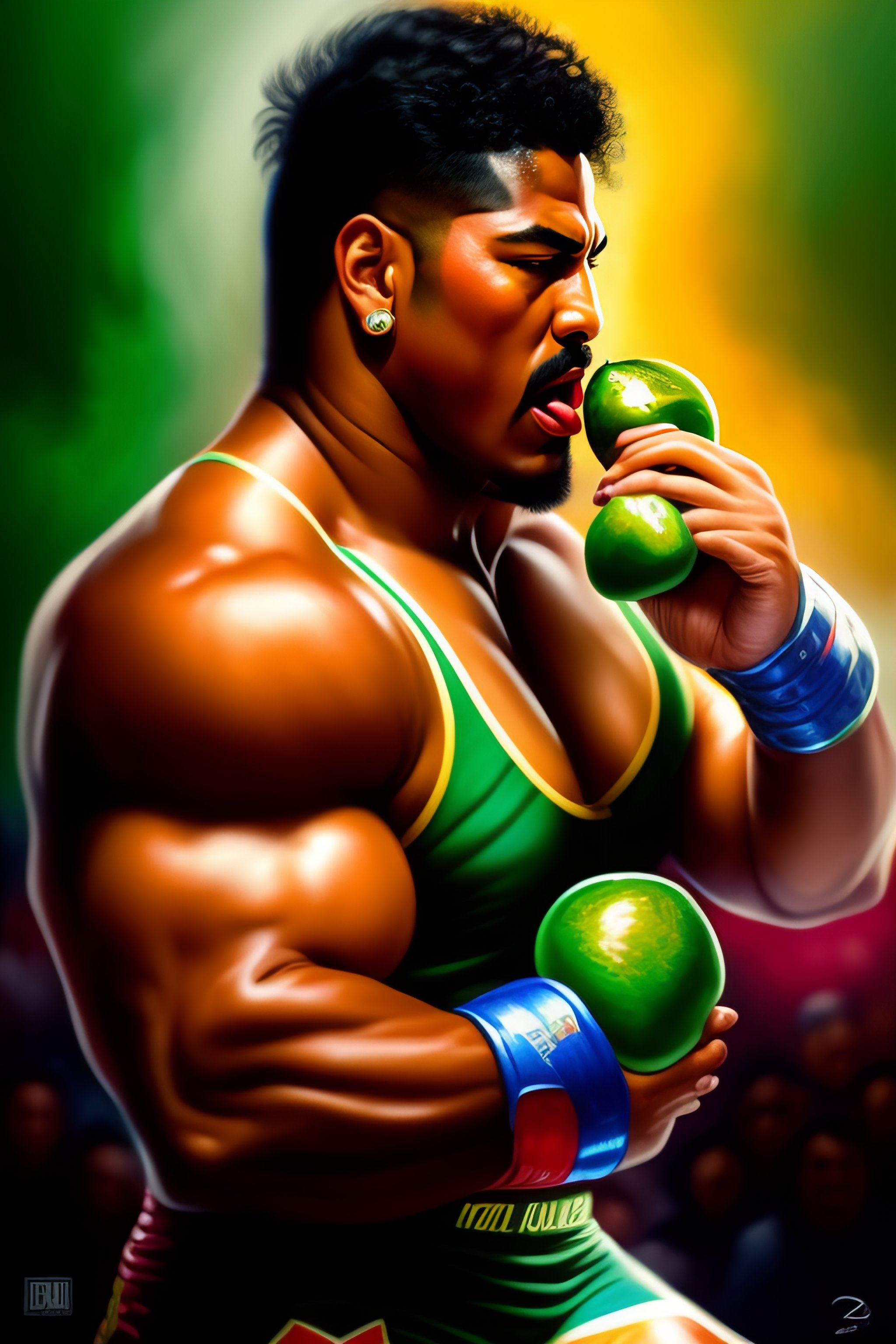 Lexica - Mexican lucha dor wrestling a jalapeno, art by diego rivira