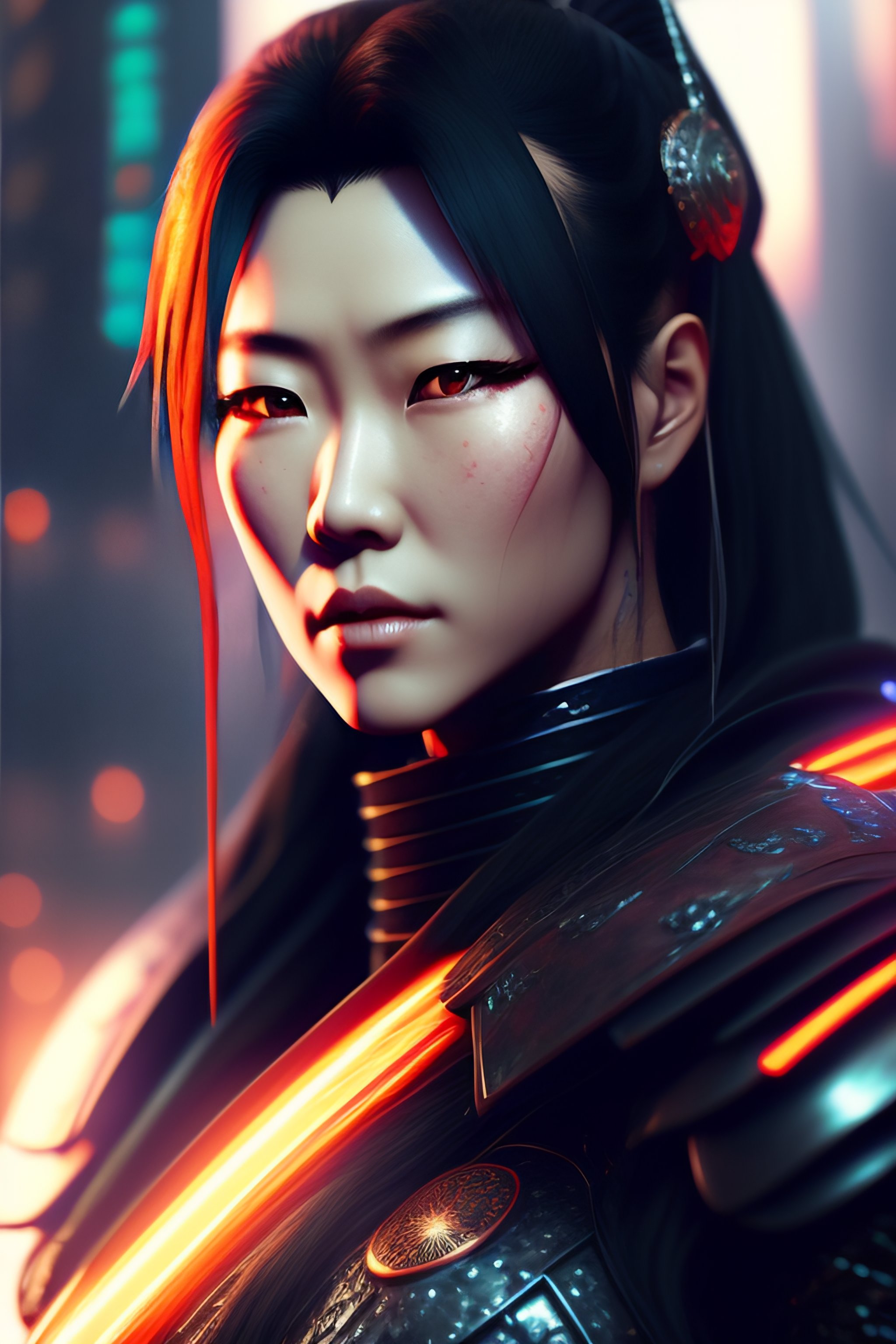 Lexica - A japanese female warrior, cyberpunk, fullmoon background ...