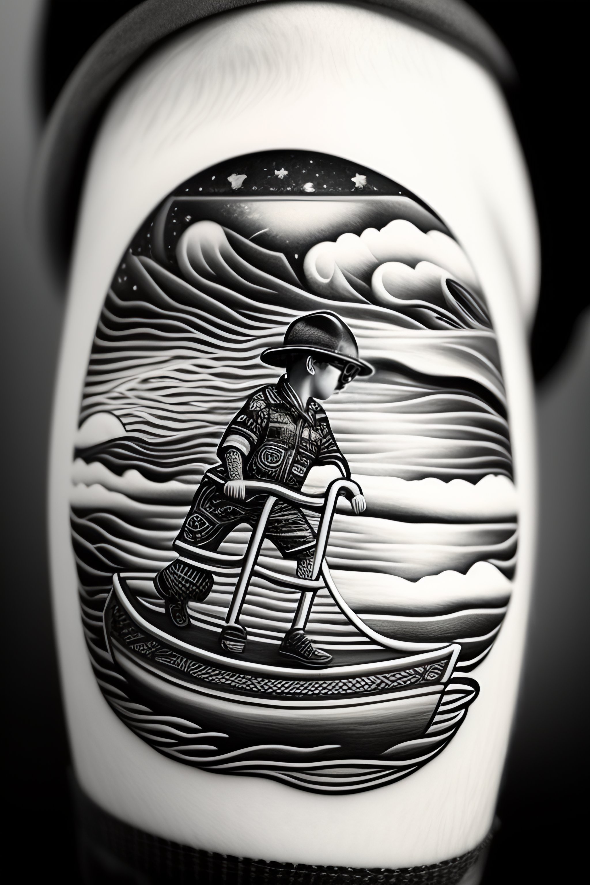 Lexica - A monochrome line drawing tattoo of a boy with sunglasses ...