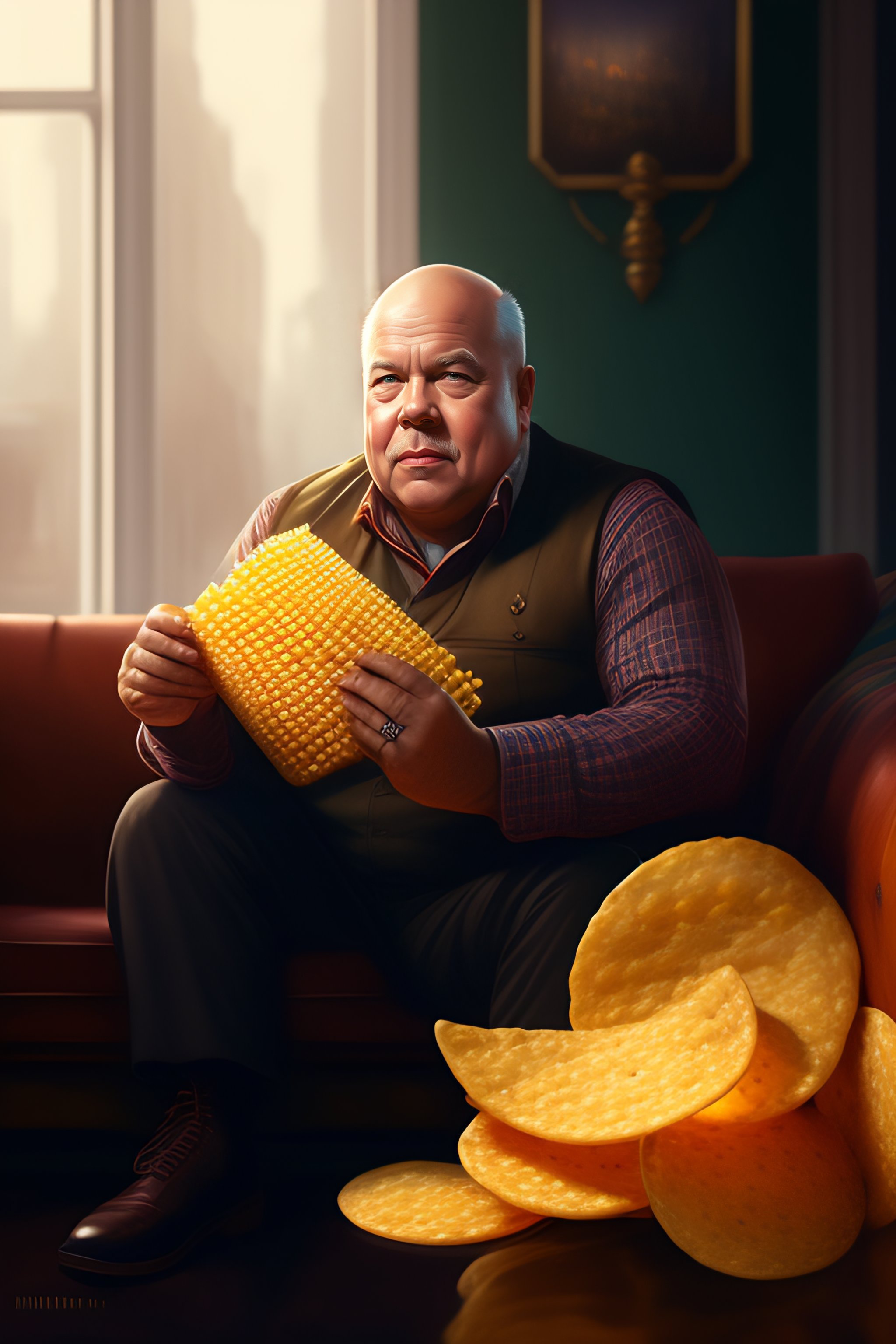 Lexica Nikita Khrushchev Sitting On A Couch And Eating A Bowl Of Corn