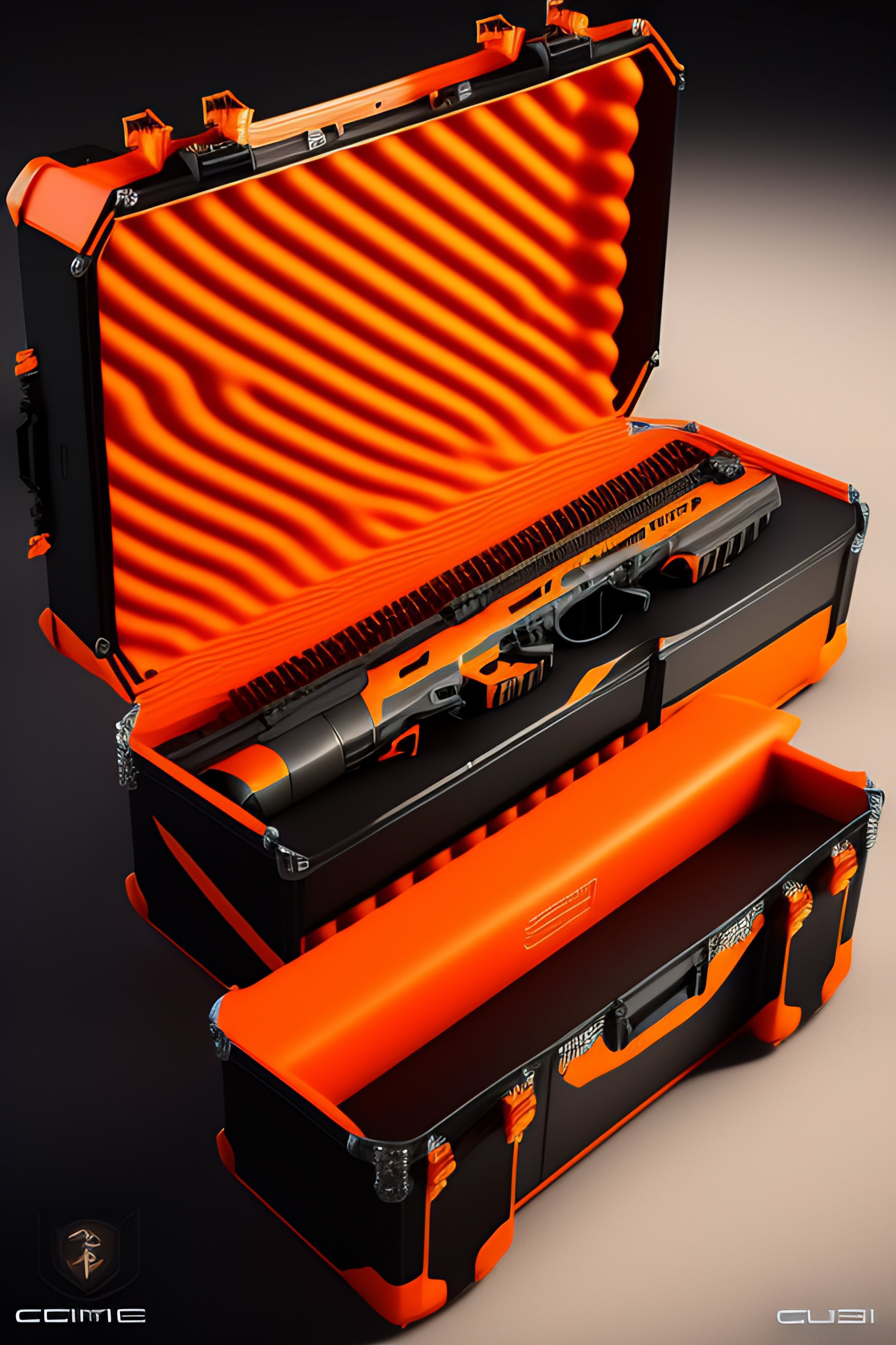Lexica CSGO new deluxe sniper gun box case closed with padlock, orange color, militar pattern