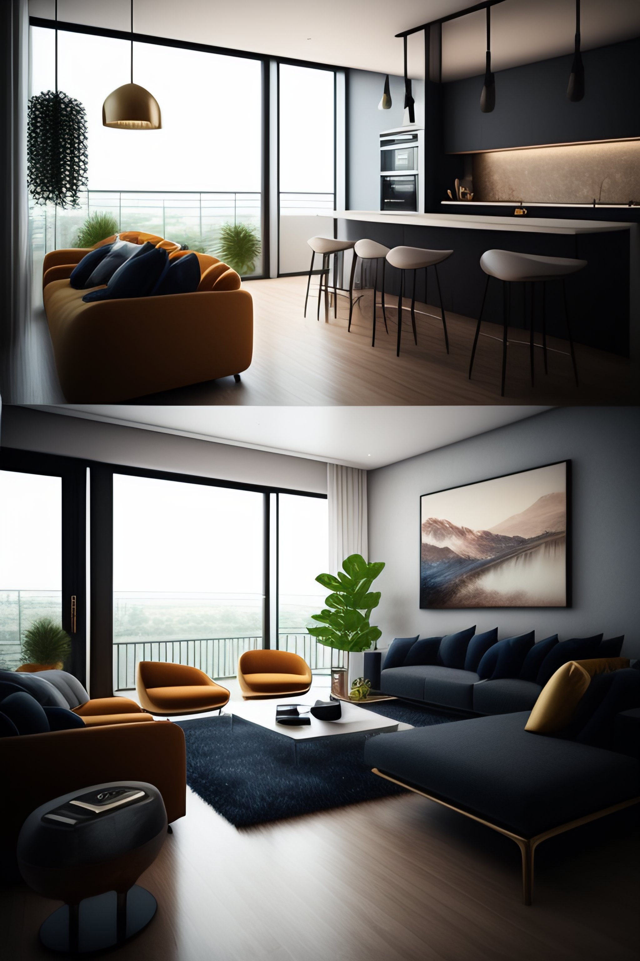 Lexica - Create a beautiful interior living room view from the kitchen ...