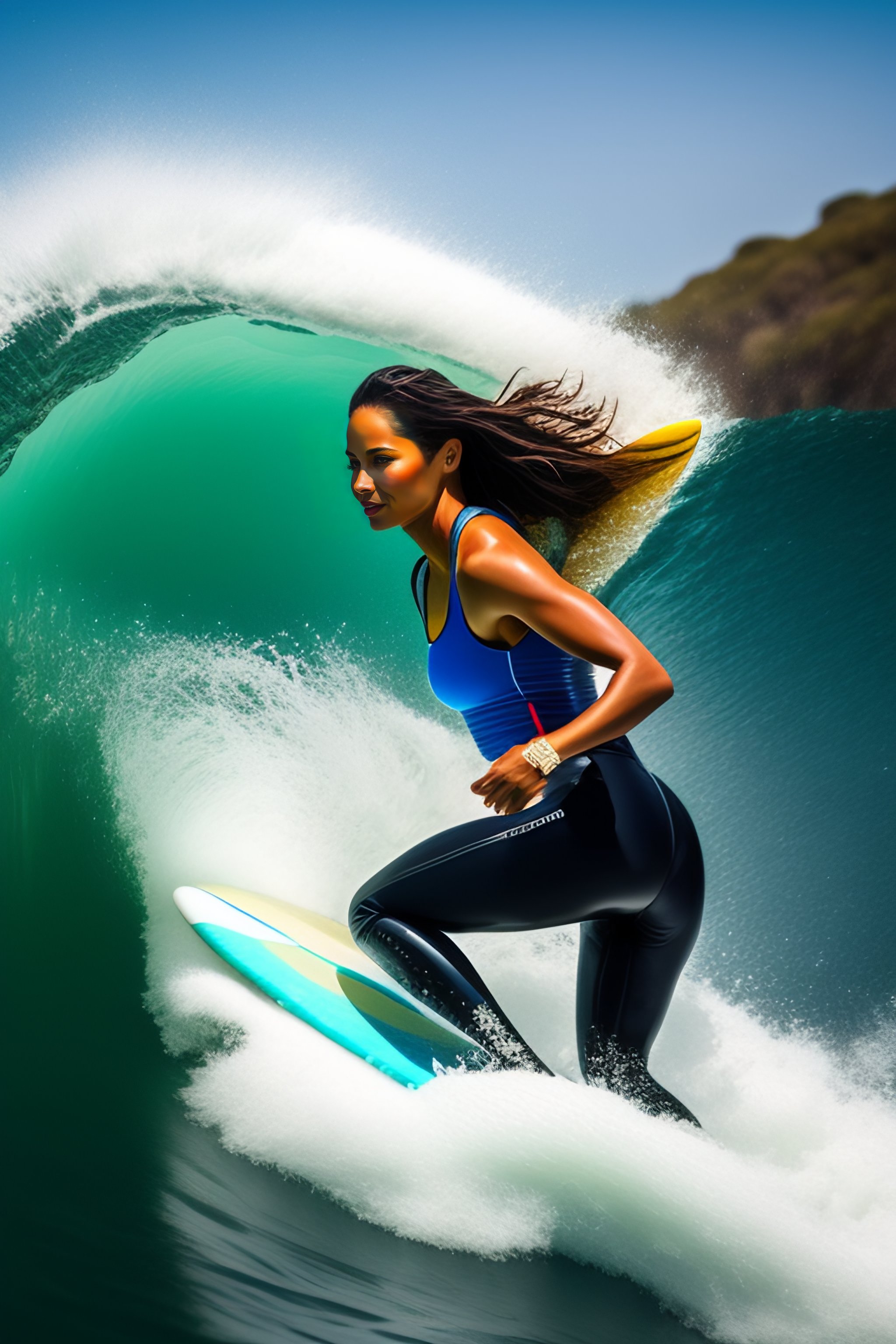 Lexica Portrait of a women surfing with a longboard