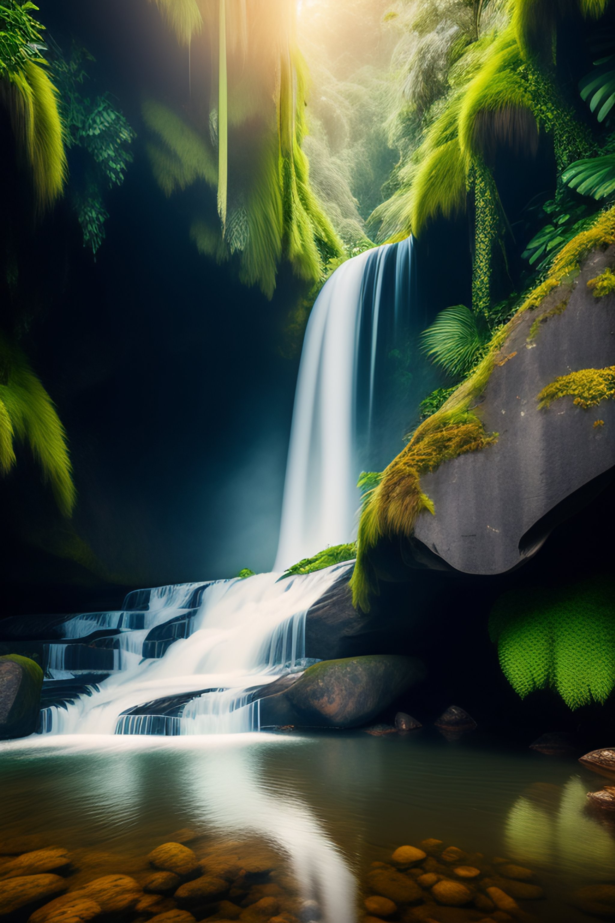 Lexica - Produce a photo of a beautiful waterfall in a tropical ...