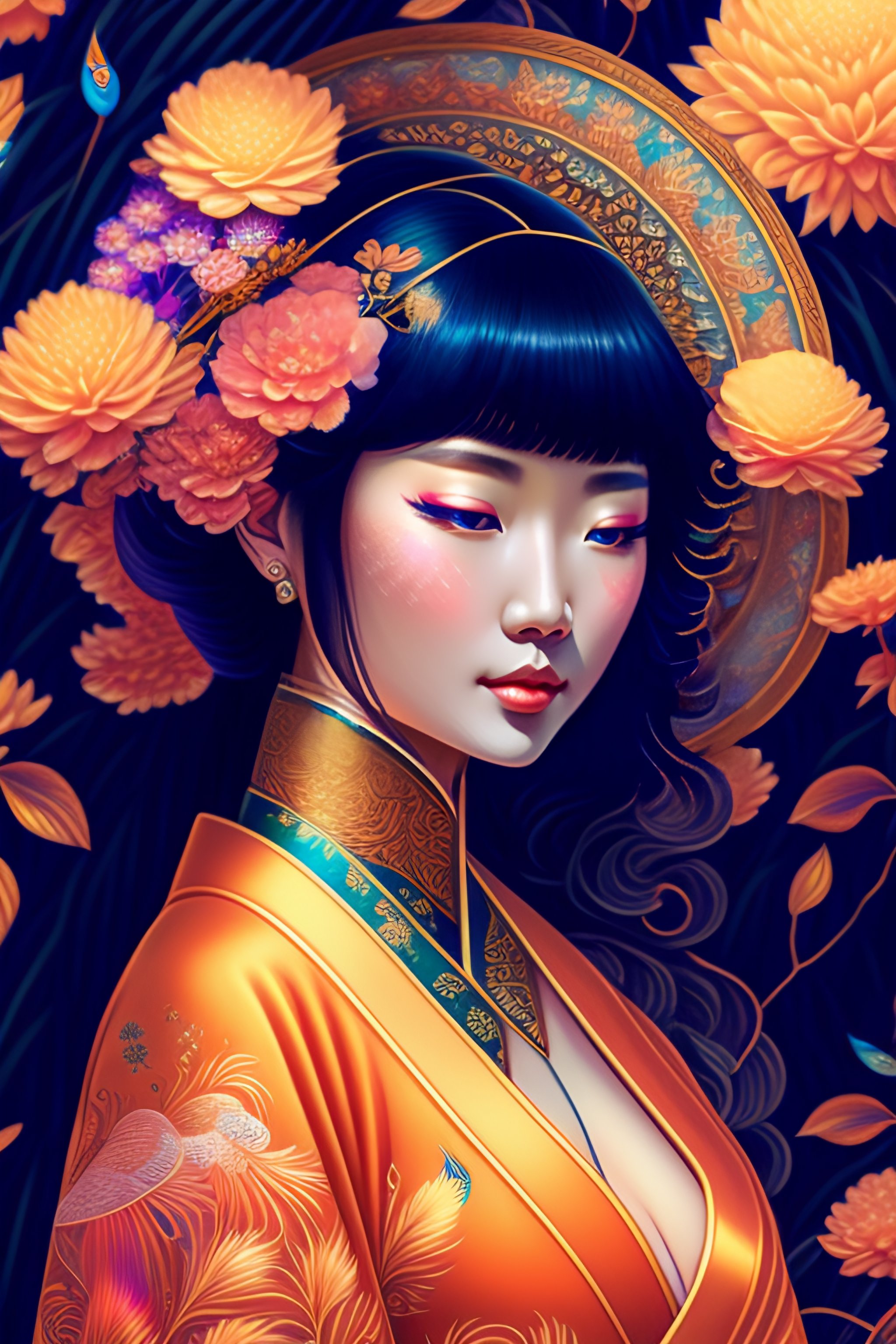 Lexica Detailed scene of a female japanese goddess wearing a