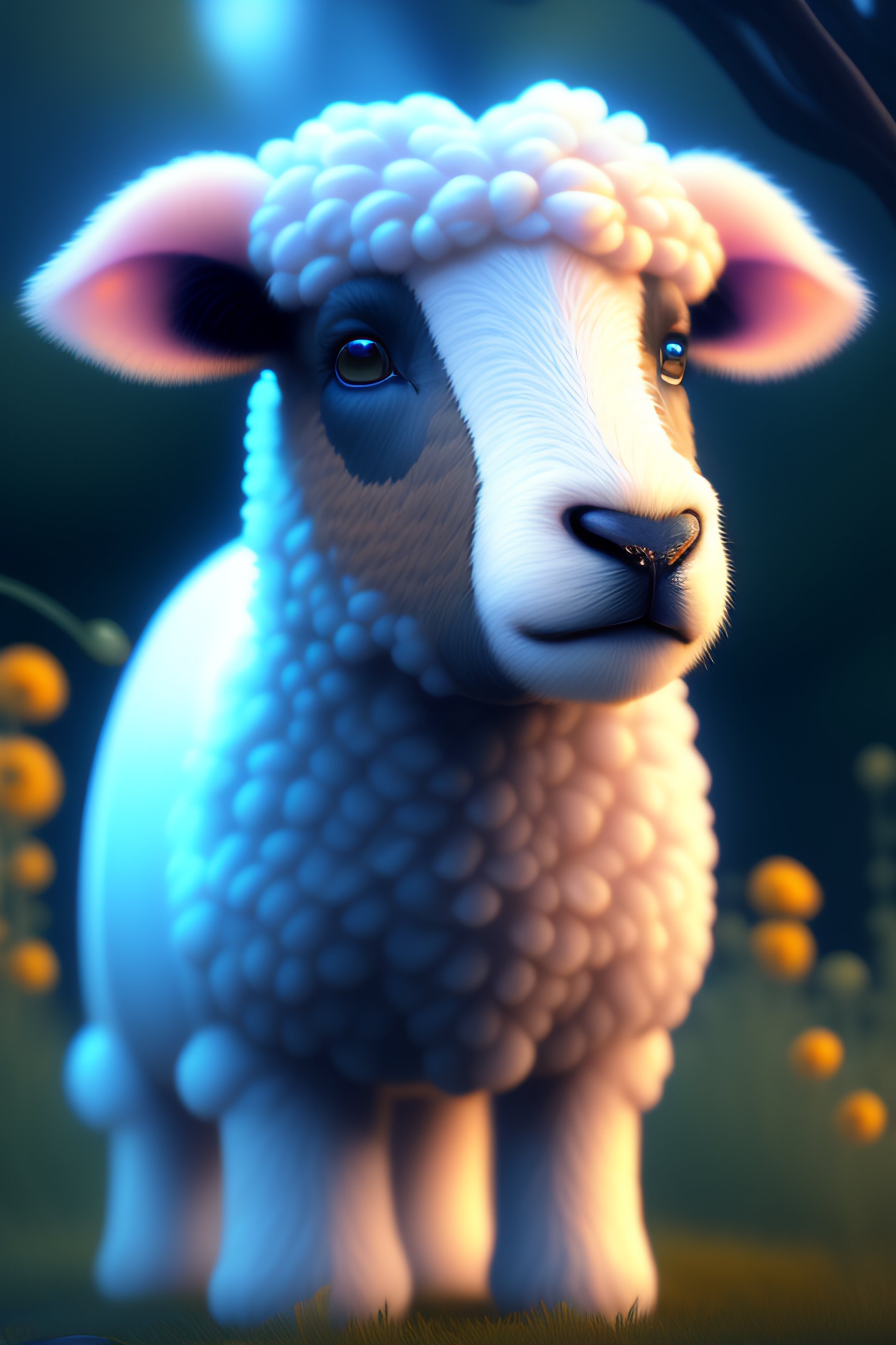 Lexica - Super cute Bioluminescent sheep character concept, soft light ...