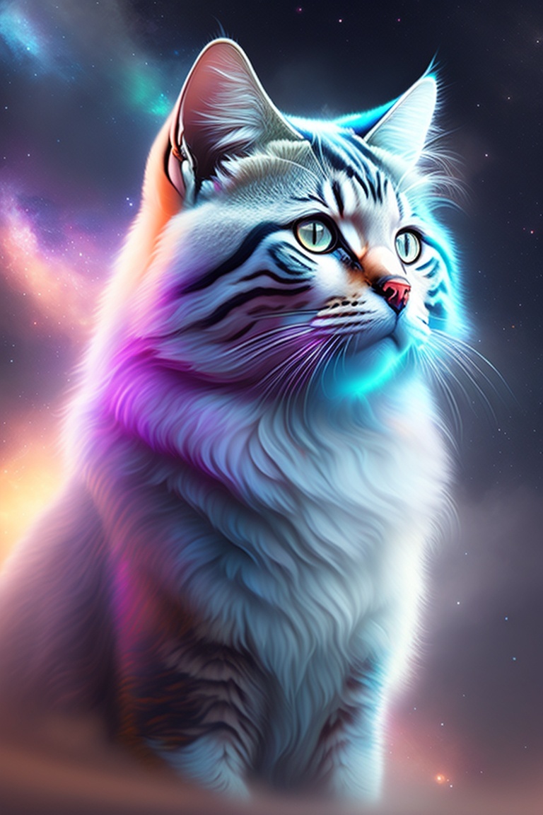 Lexica - A cosmic cat, with fur that glows like a galaxy, eyes that ...