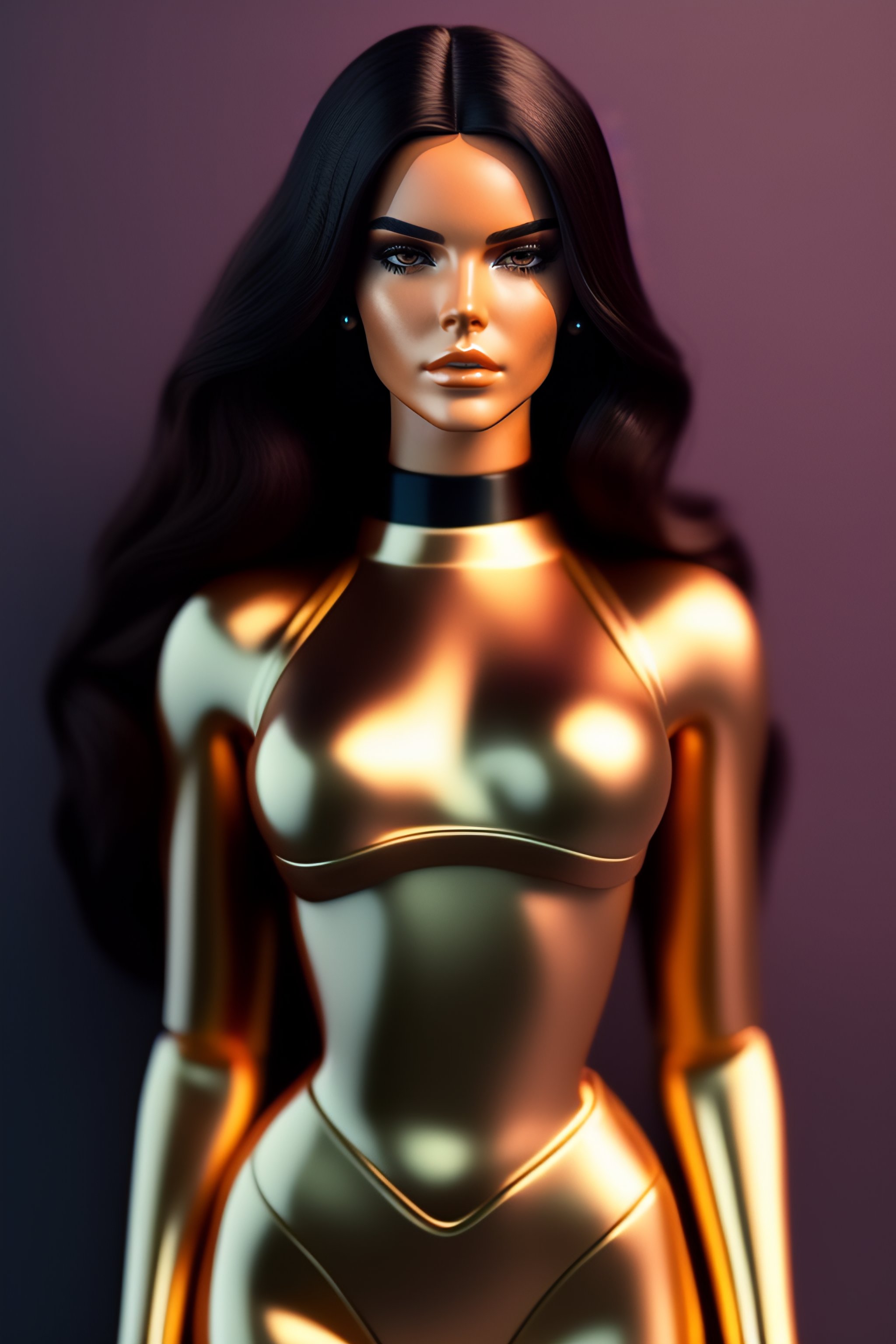 Lexica - 2500 future kendall jenner robot, athletic body, plastic tight barbie  doll body, full body product photography, double round, tiny waist, ...