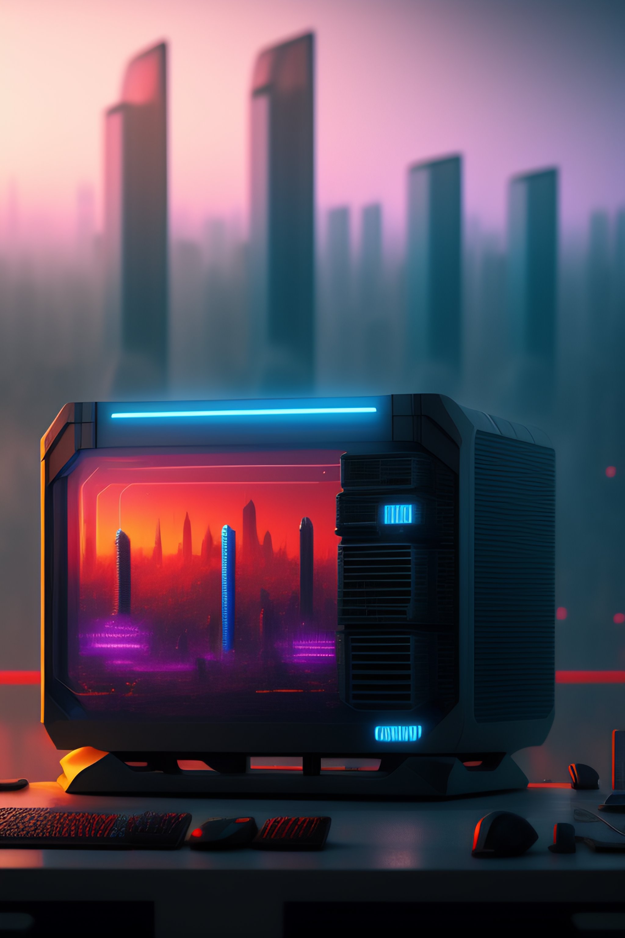 Lexica - Computer in cyberpunk style, transparent side glass, against ...