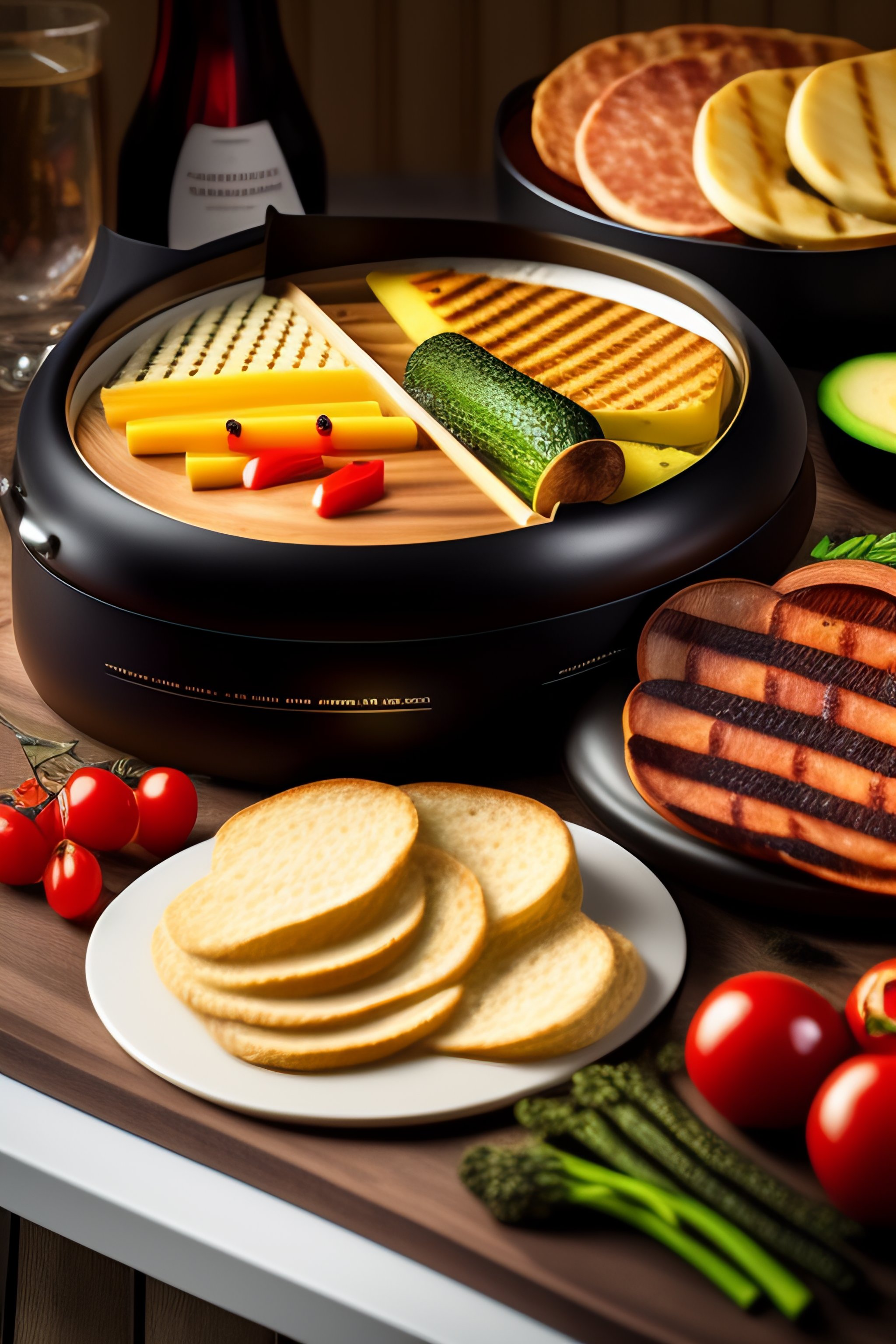 Lexica Swiss Raclette grill, with a variety of grilled vegetables