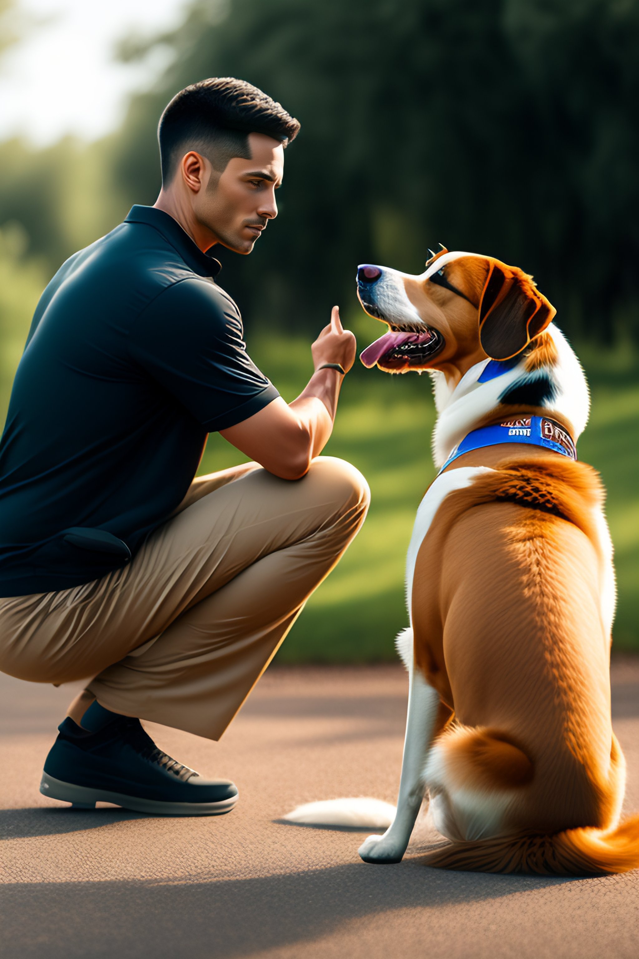 Lexica - Picture of a human training a dog to sit