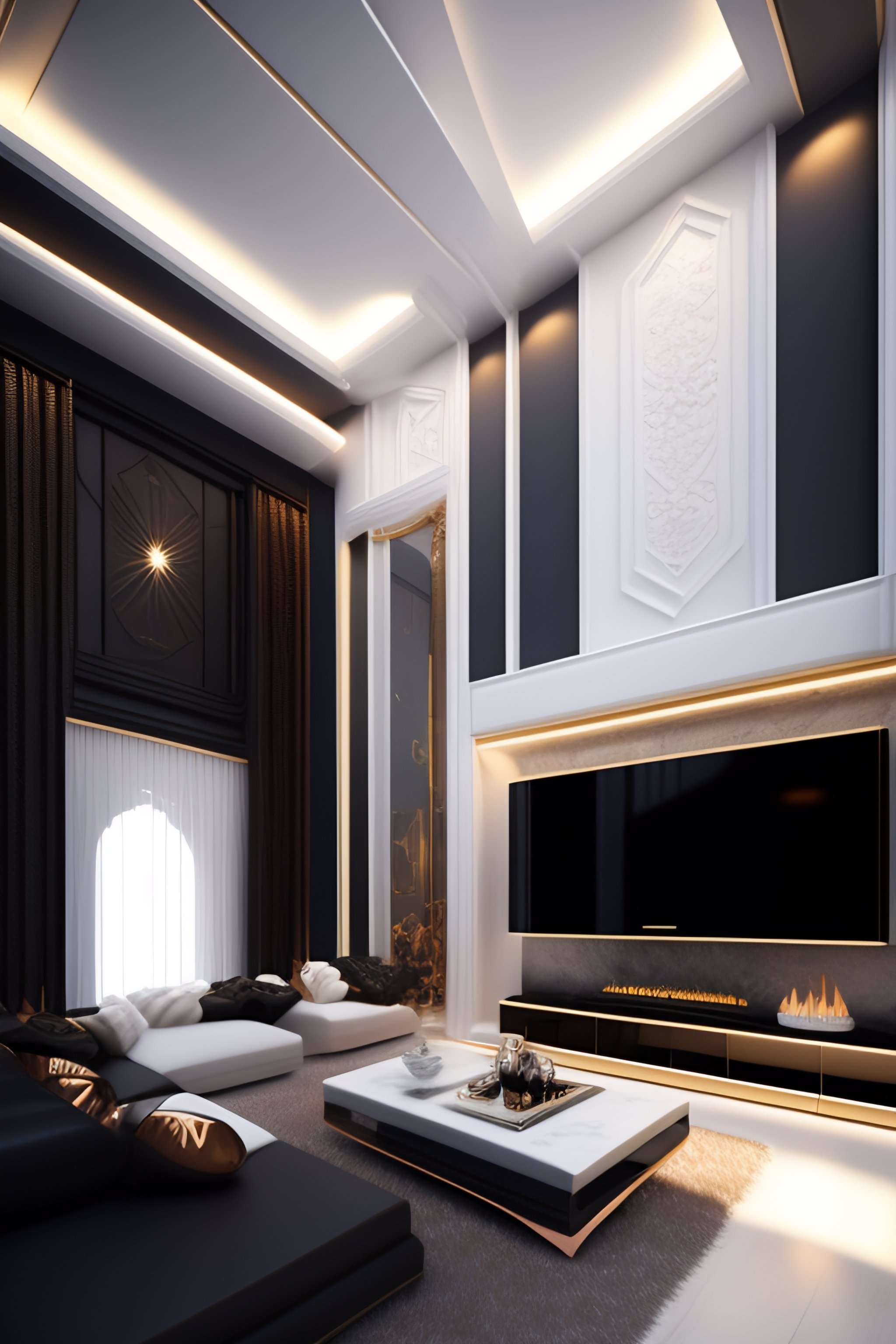 Lexica - Wide angle shot of Beautiful fantasy living room made from ...