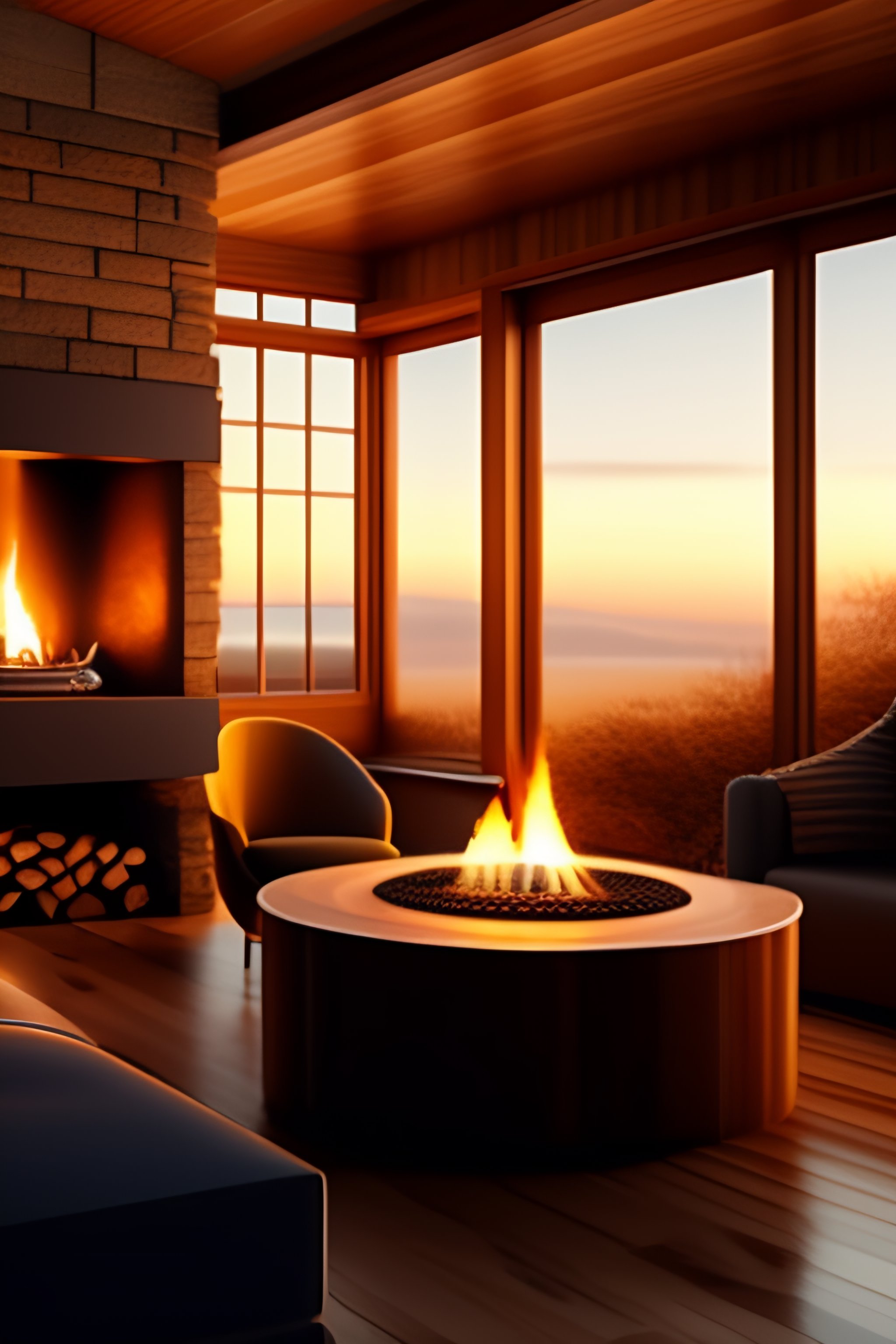 Lexica A Cozy Room With A Fireplace And Warm Lighting Wood Furniture   88078497 4e2c 4054 A68c 468c0c9607d1