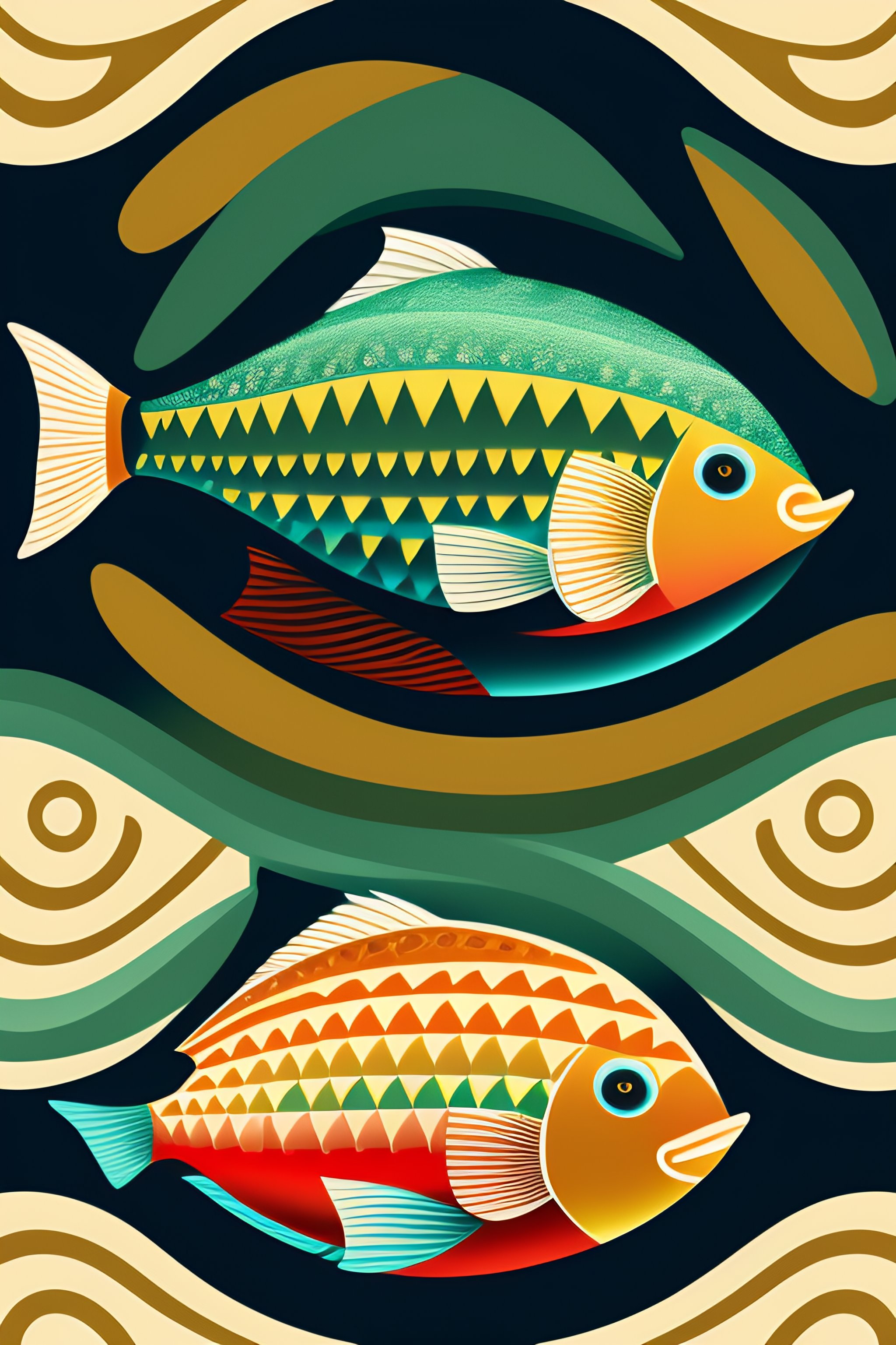 Lexica - Barroque ornament based oh fish motif flat design, detailed ...