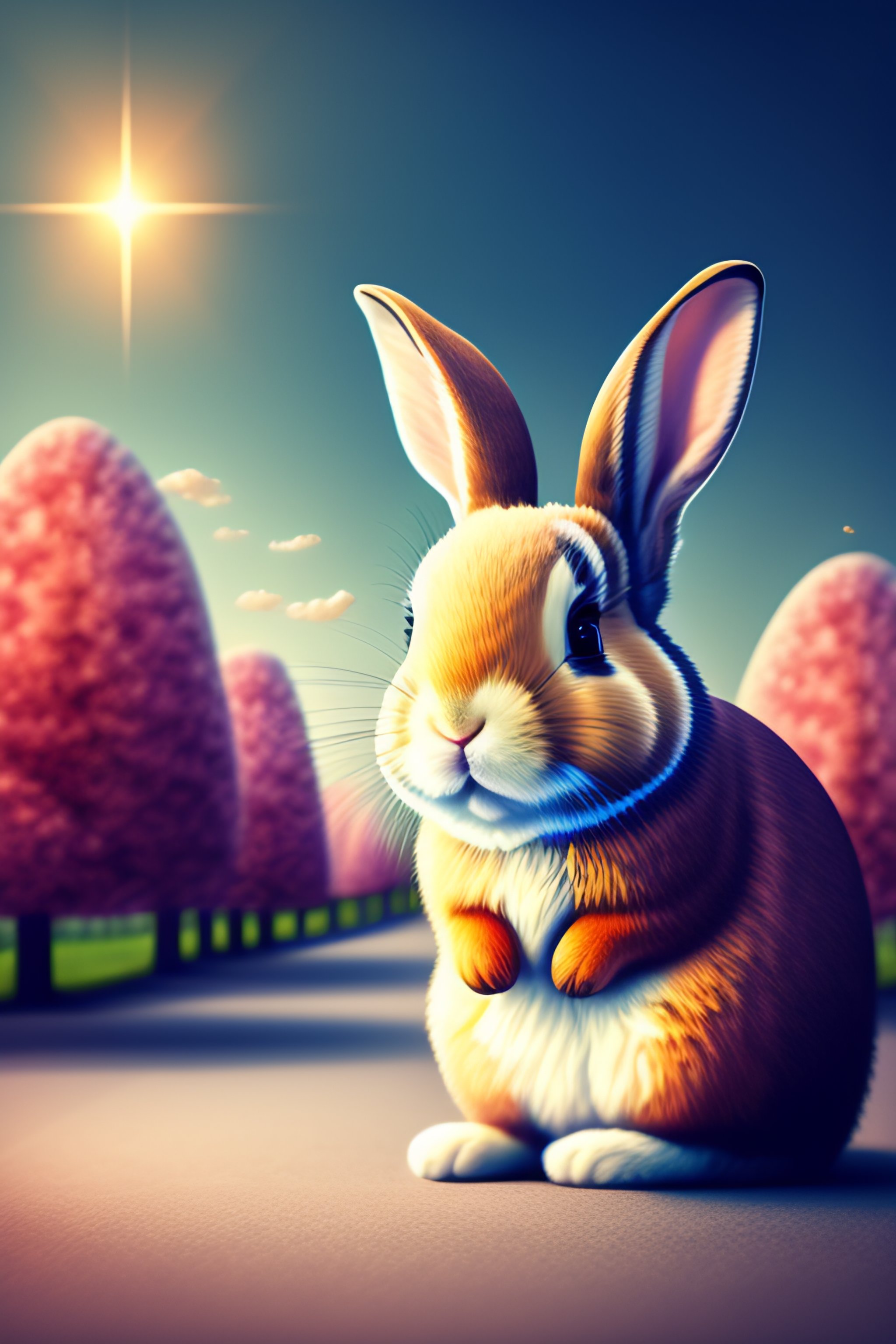 Lexica - Cute bunny, easter, trees, cartoon, clear sky, Surrealism