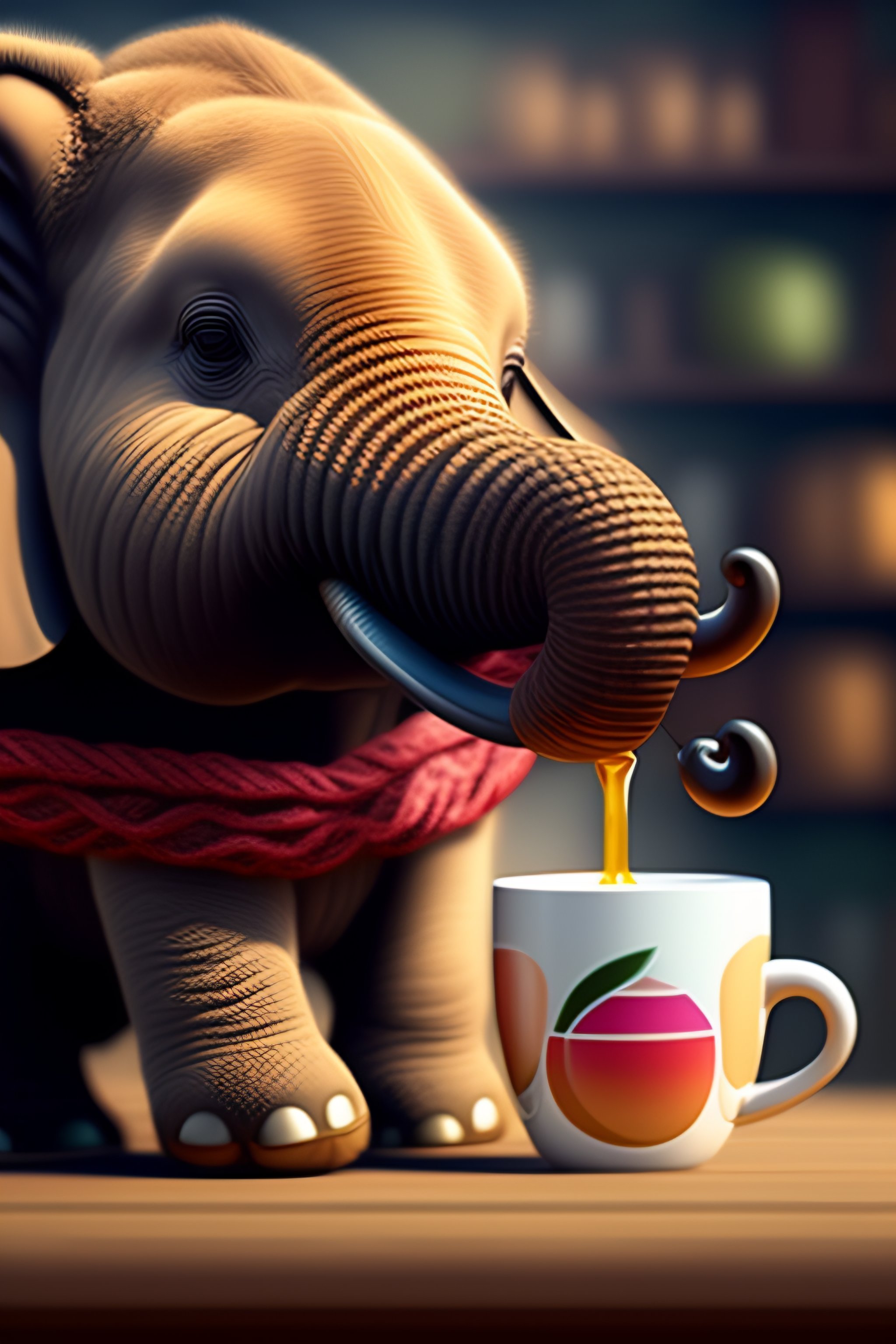 cute elephant drinking coffee/Best gift for elephant and coffee