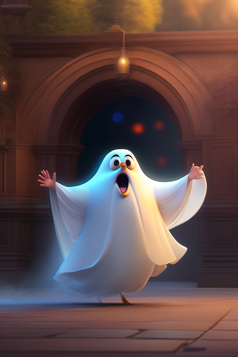 Lexica - Pixar animated character, a white ghost, floating