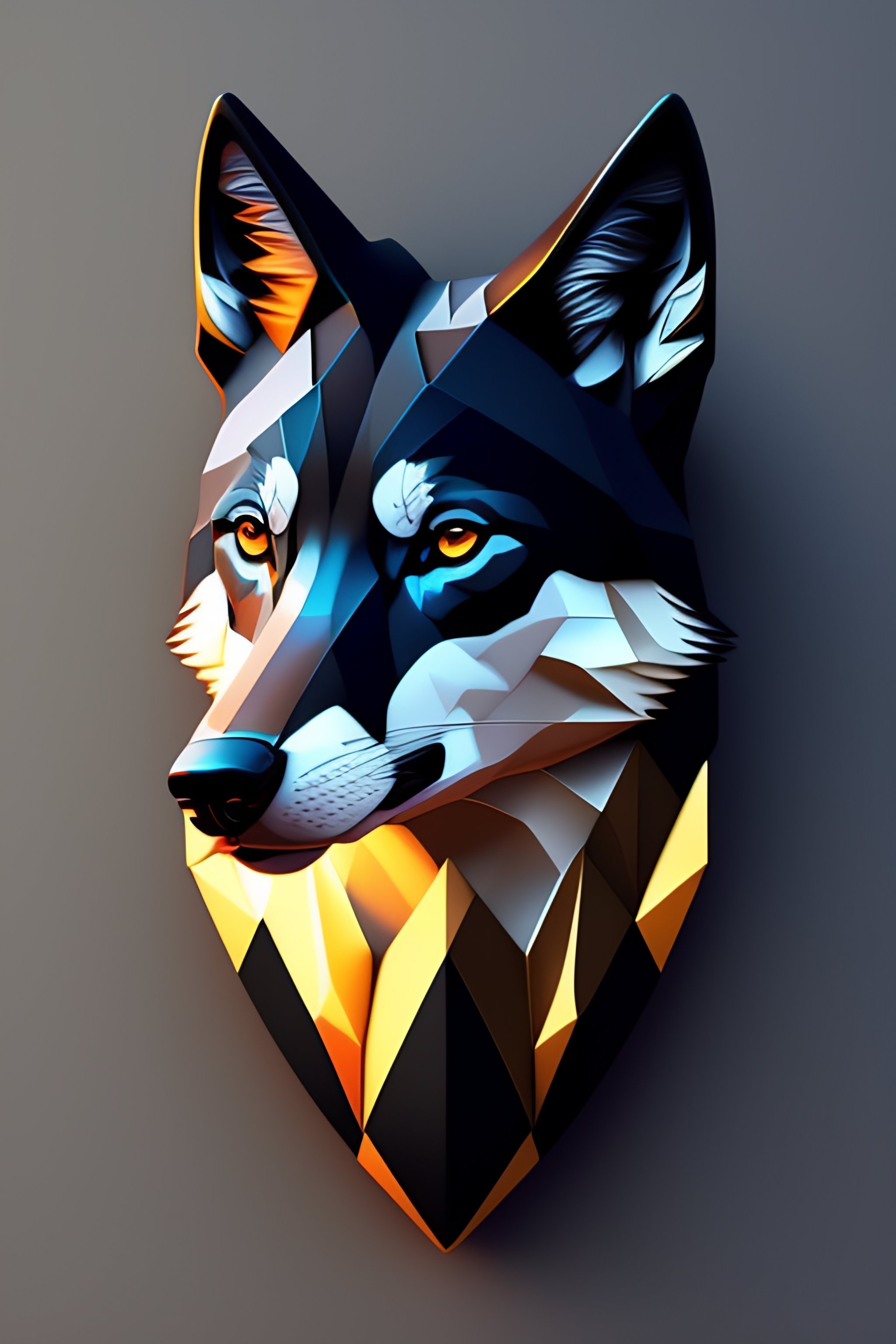 Lexica - 2 dimensional, vector, low poly, wolf icon, black background ...