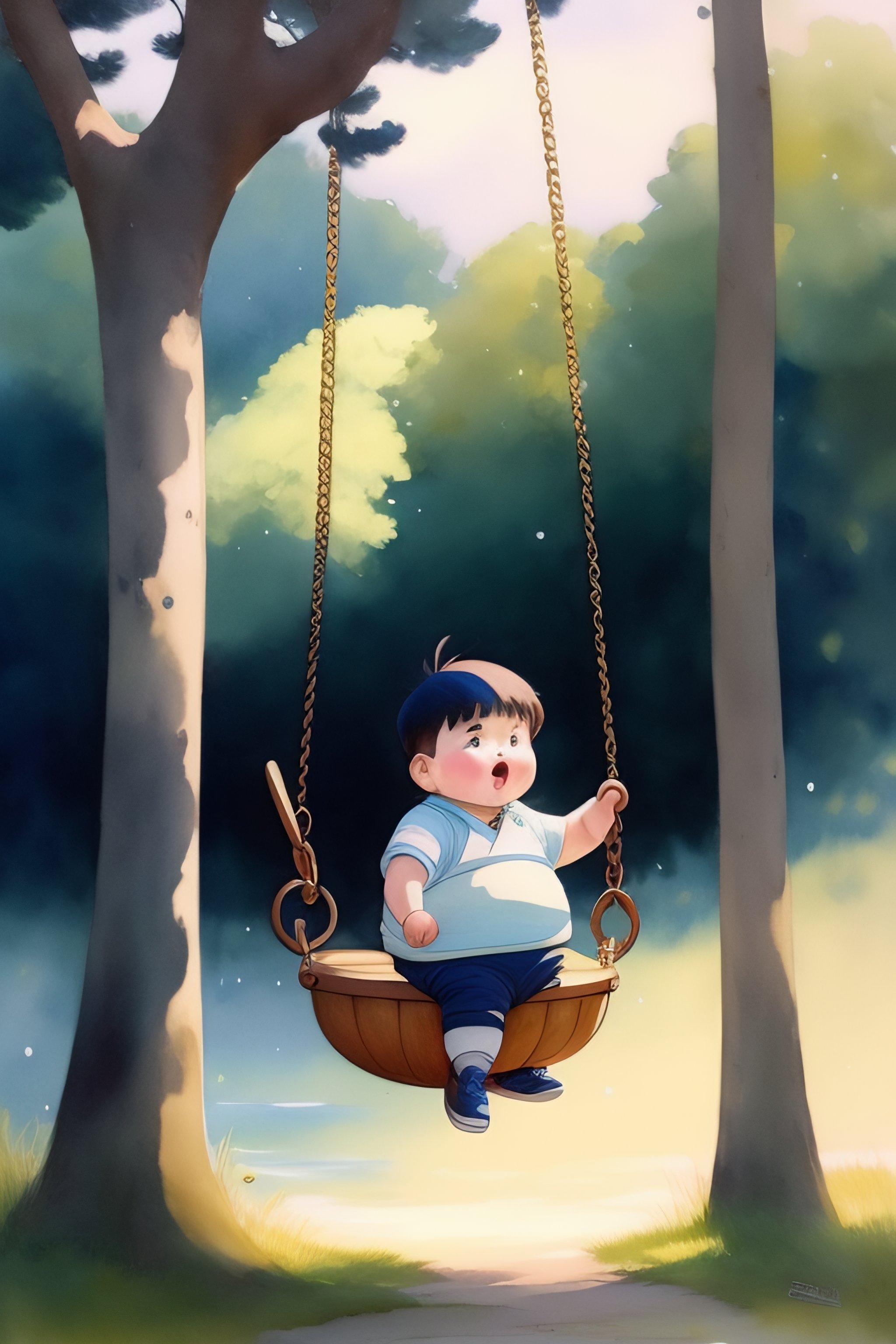 Lexica A Hand Drawn Water Color Studio Ghibli Art Of A Chubby Funny Chubby Cute Jubilant Boy