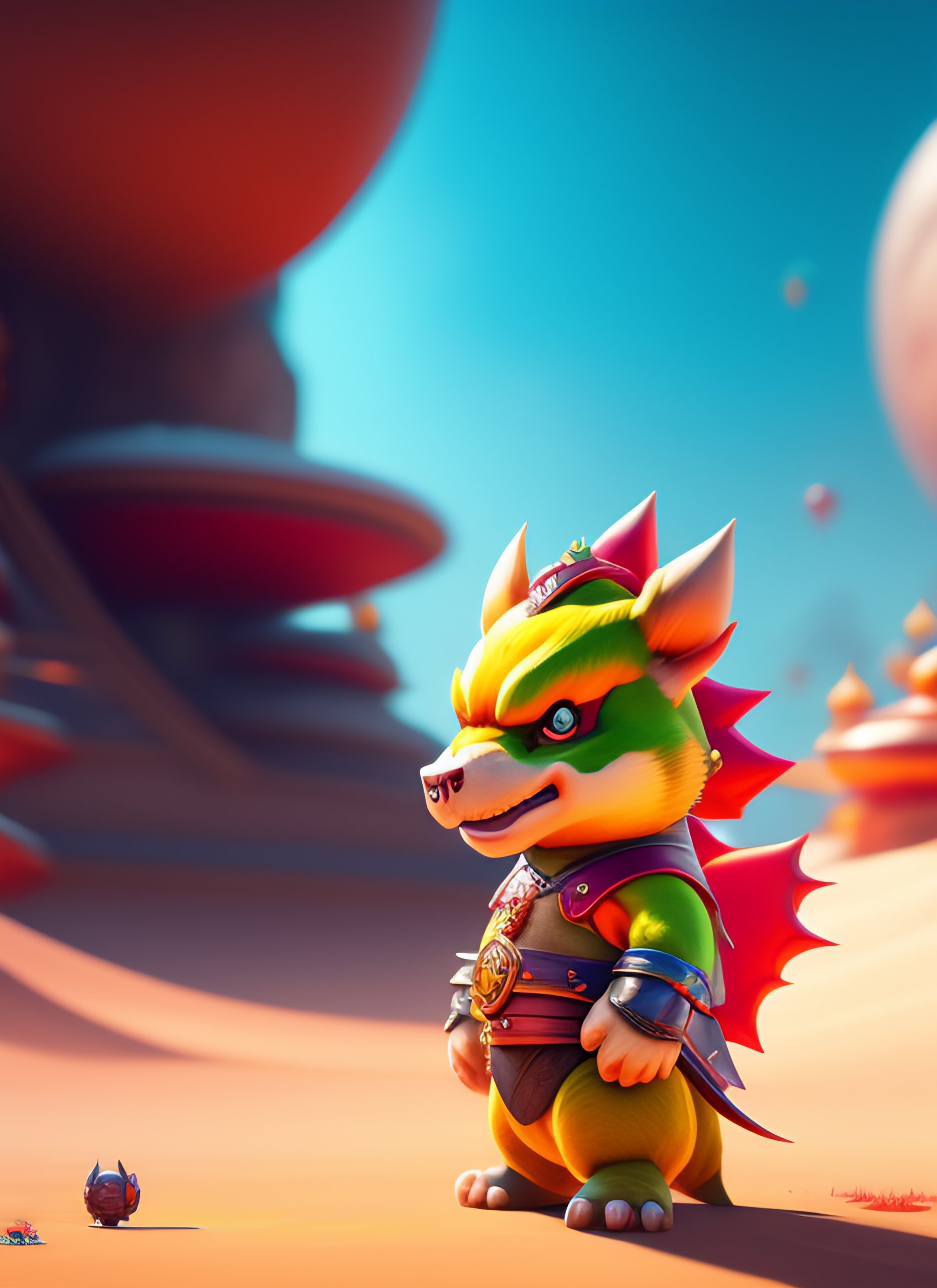Lexica - Portrait of Bowser Jr., colorful fantasy landscapes, colorful and  bright background, photo realistic, artstation, 4k, award winning, art by  ...